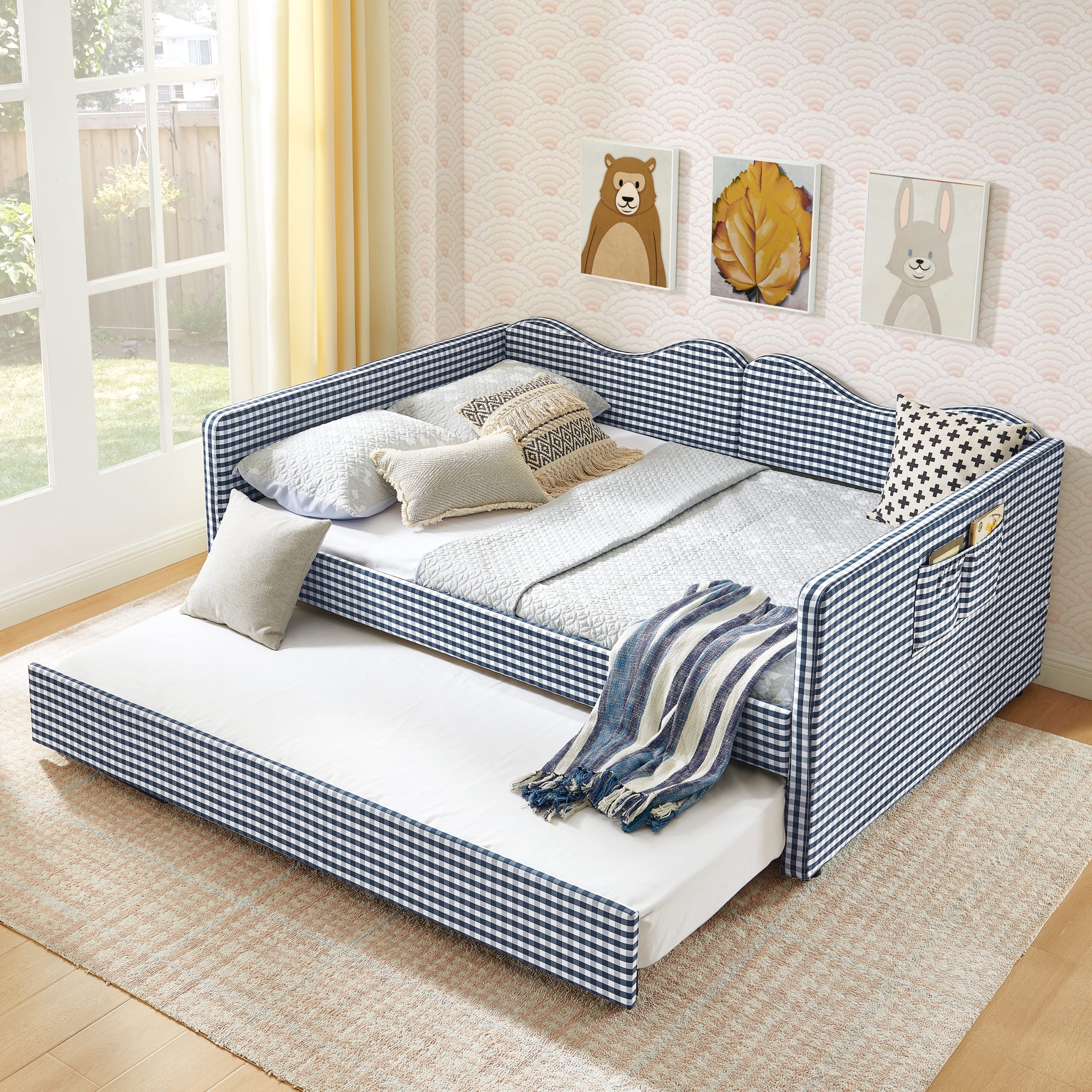 Gingham Upholstered Full Size Daybed