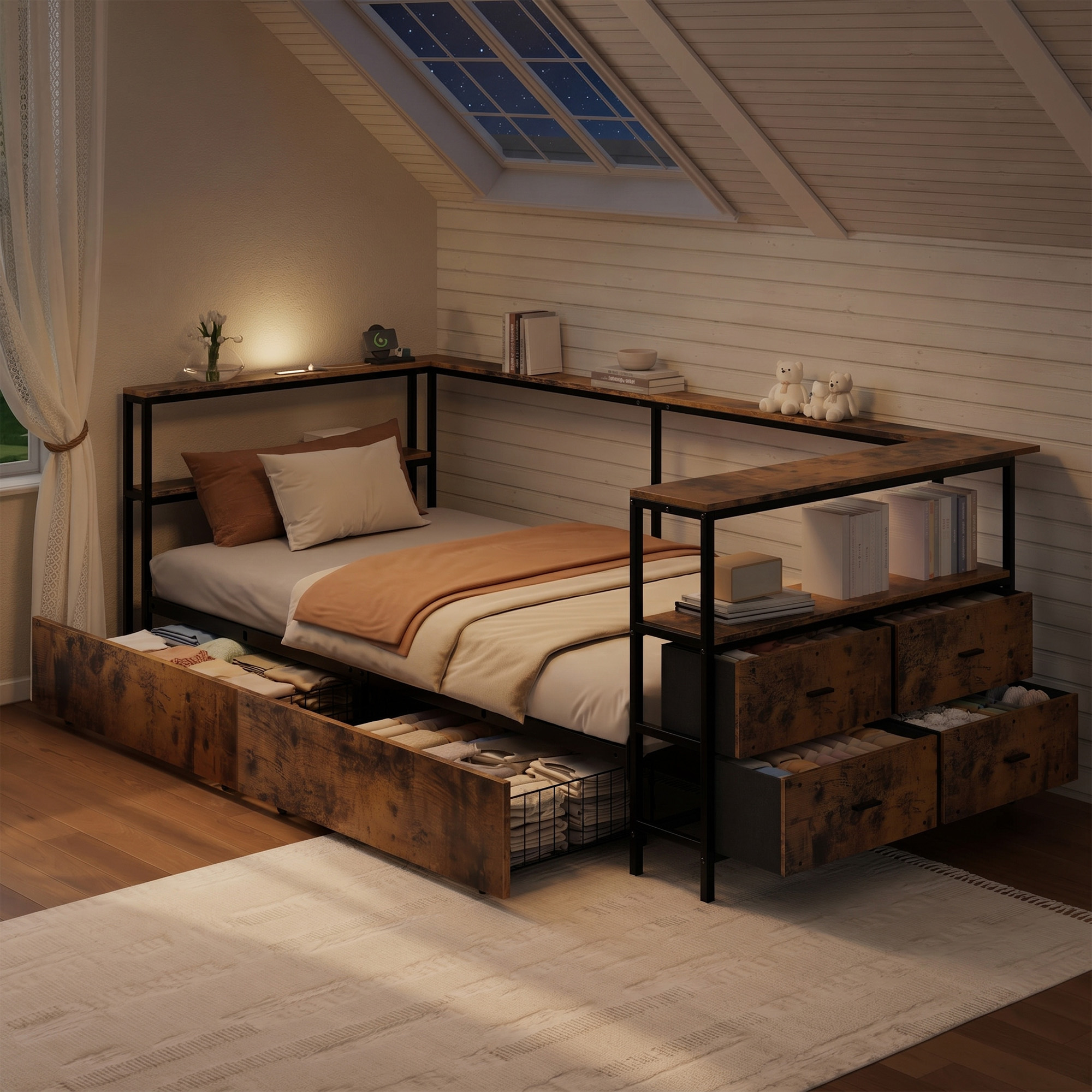 Twin Size Metal Platform Bed Frames with Storage Drawers