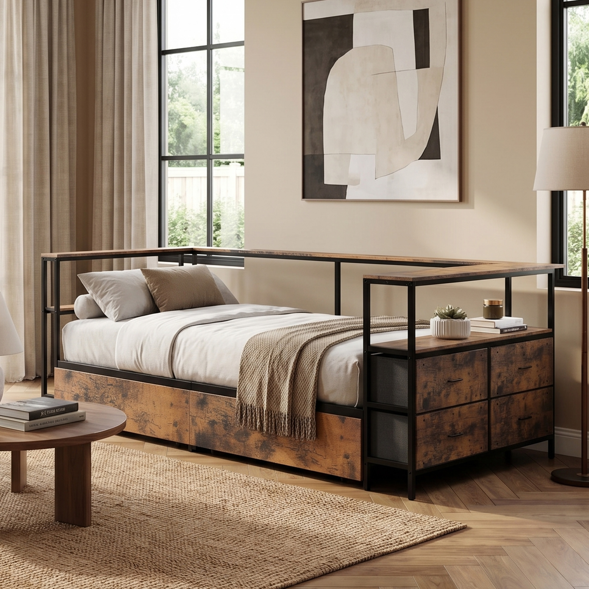 Twin Size Metal Platform Bed Frames with Storage Drawers