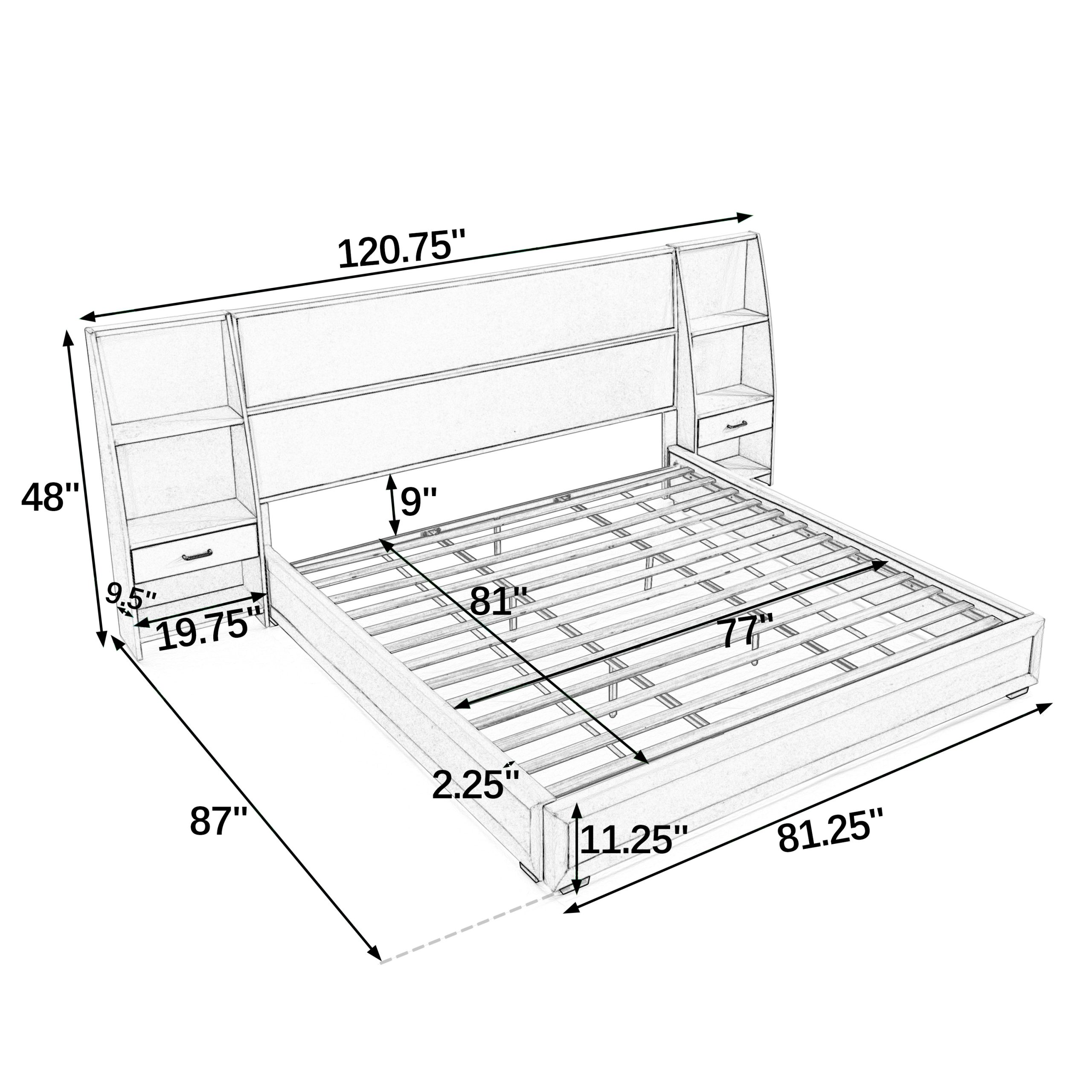 King Size Modern Storage Platform Bed Frame