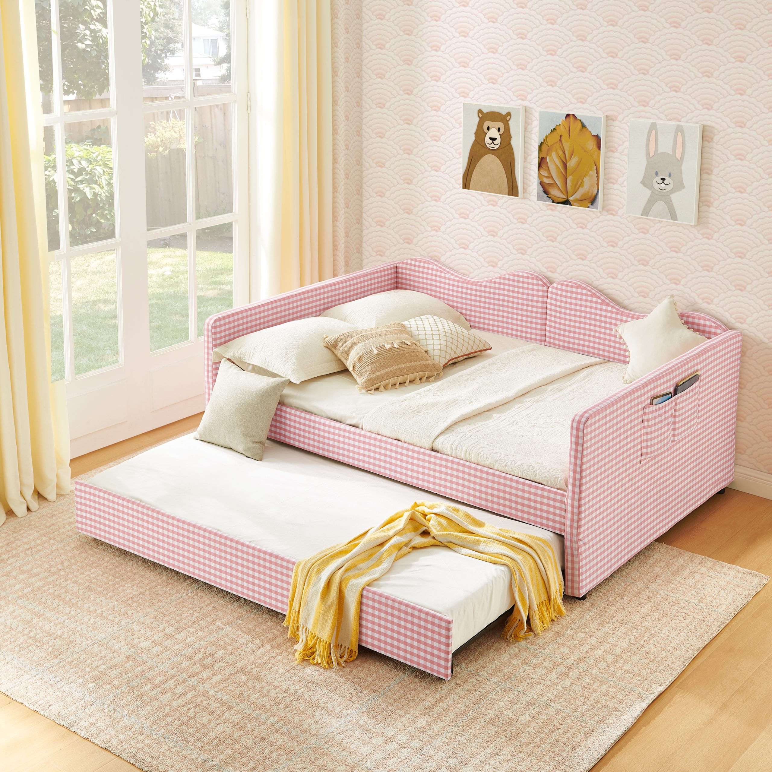 Gingham Upholstered Full Size Daybed