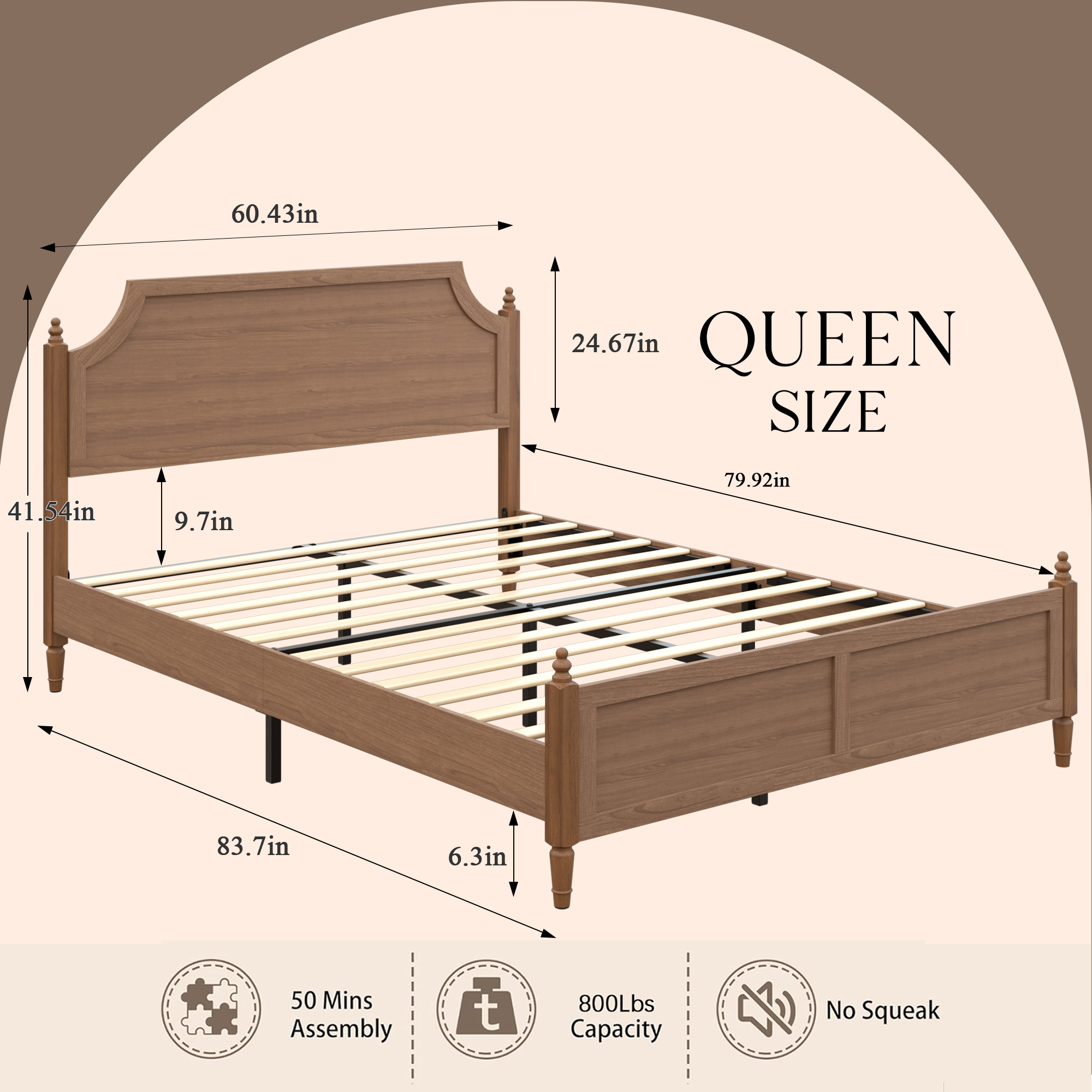 Modern Farmhouse Bed, Queen Size