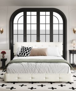 Chenille Queen Size Platform Bed