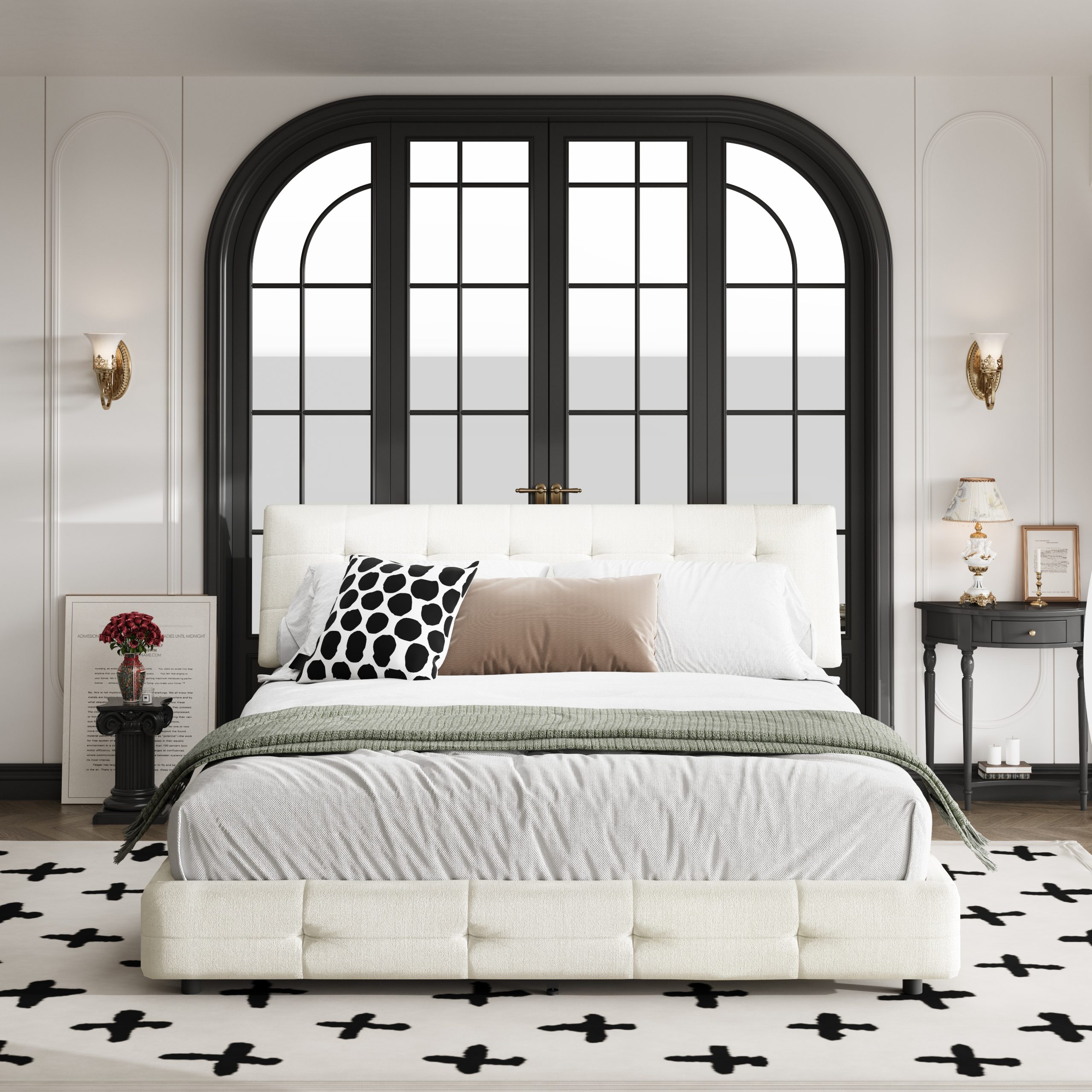 Chenille Queen Size Platform Bed