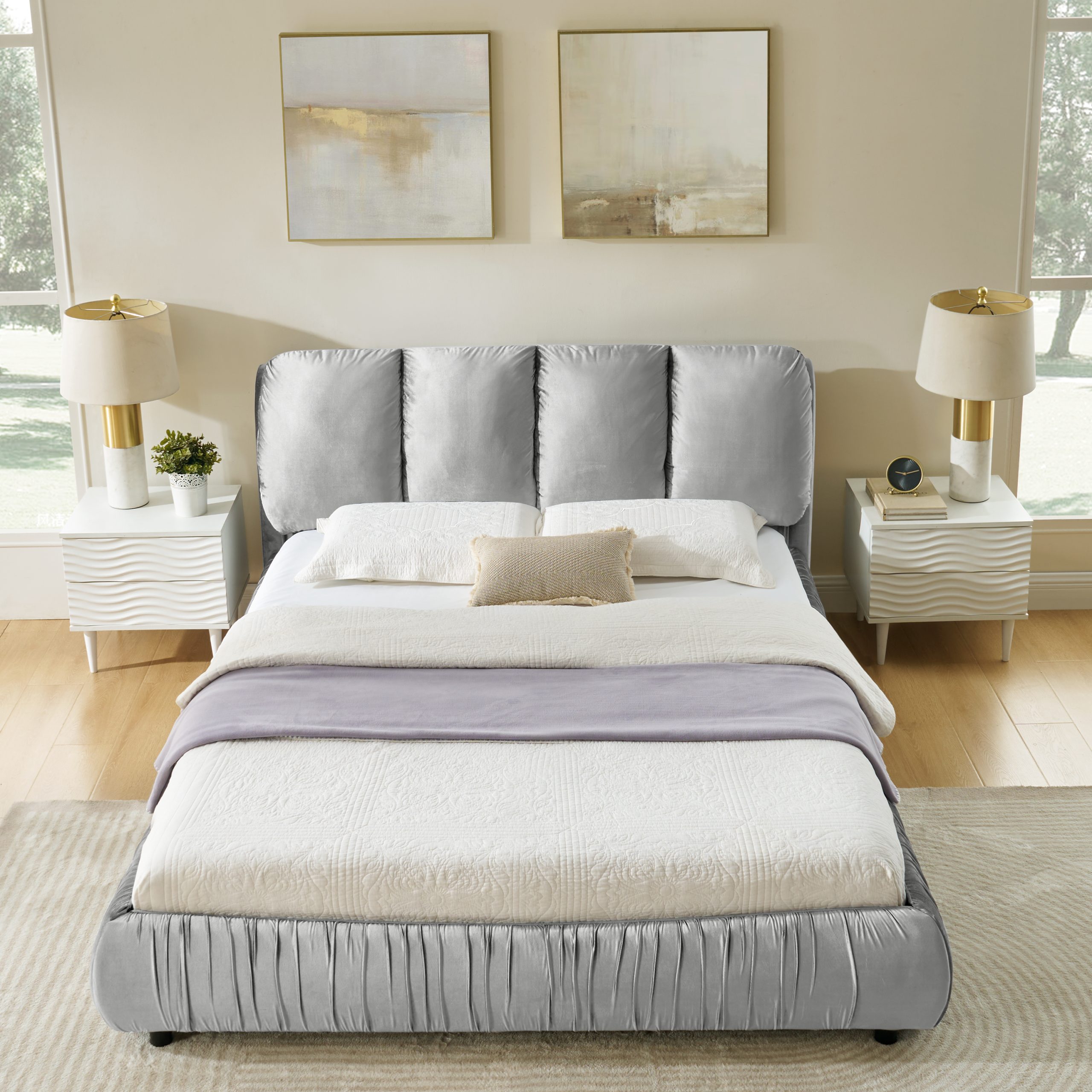 Minimalist Style Queen Size Upholstered Bed Frame