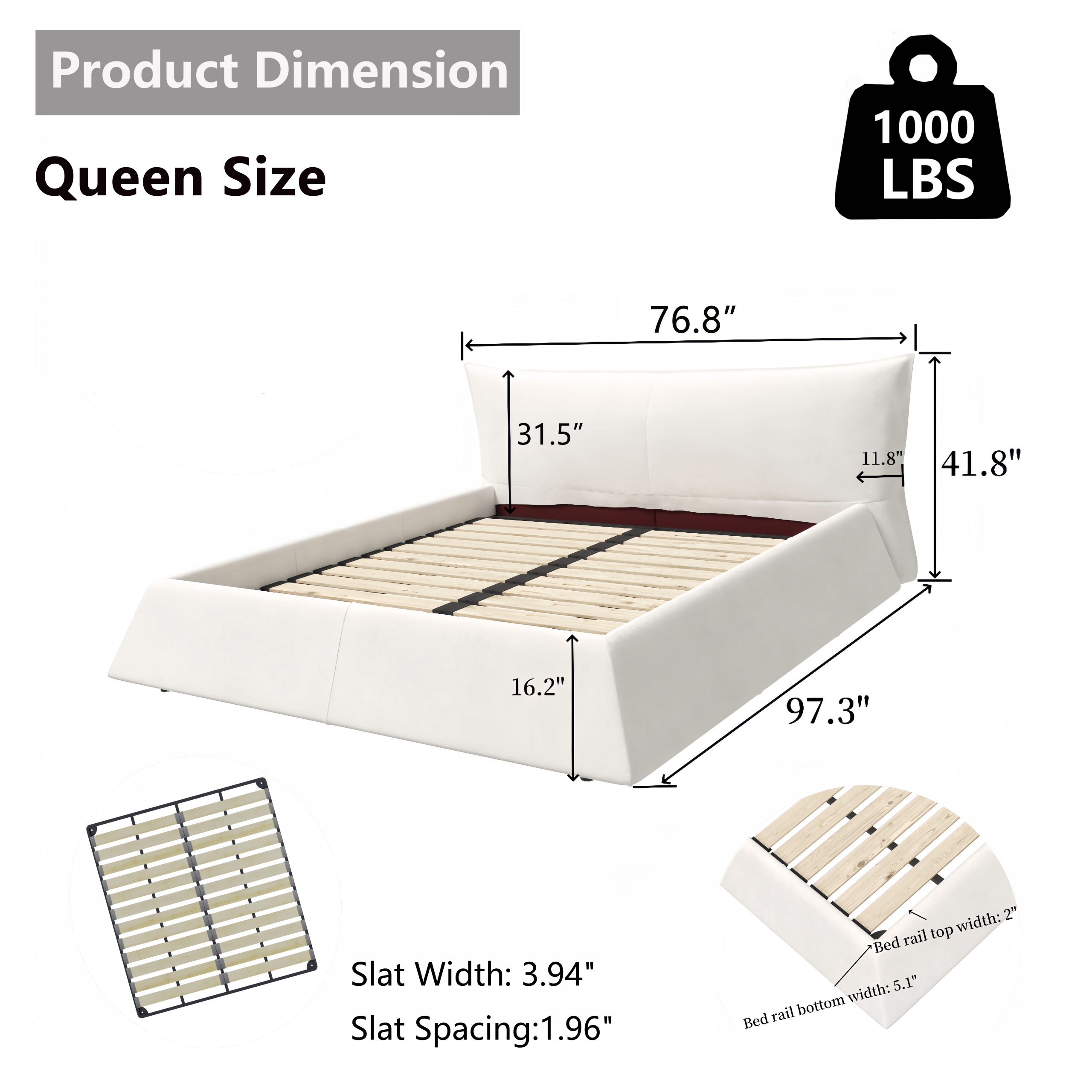 Metal Queen Size Upholstered Platform Bed