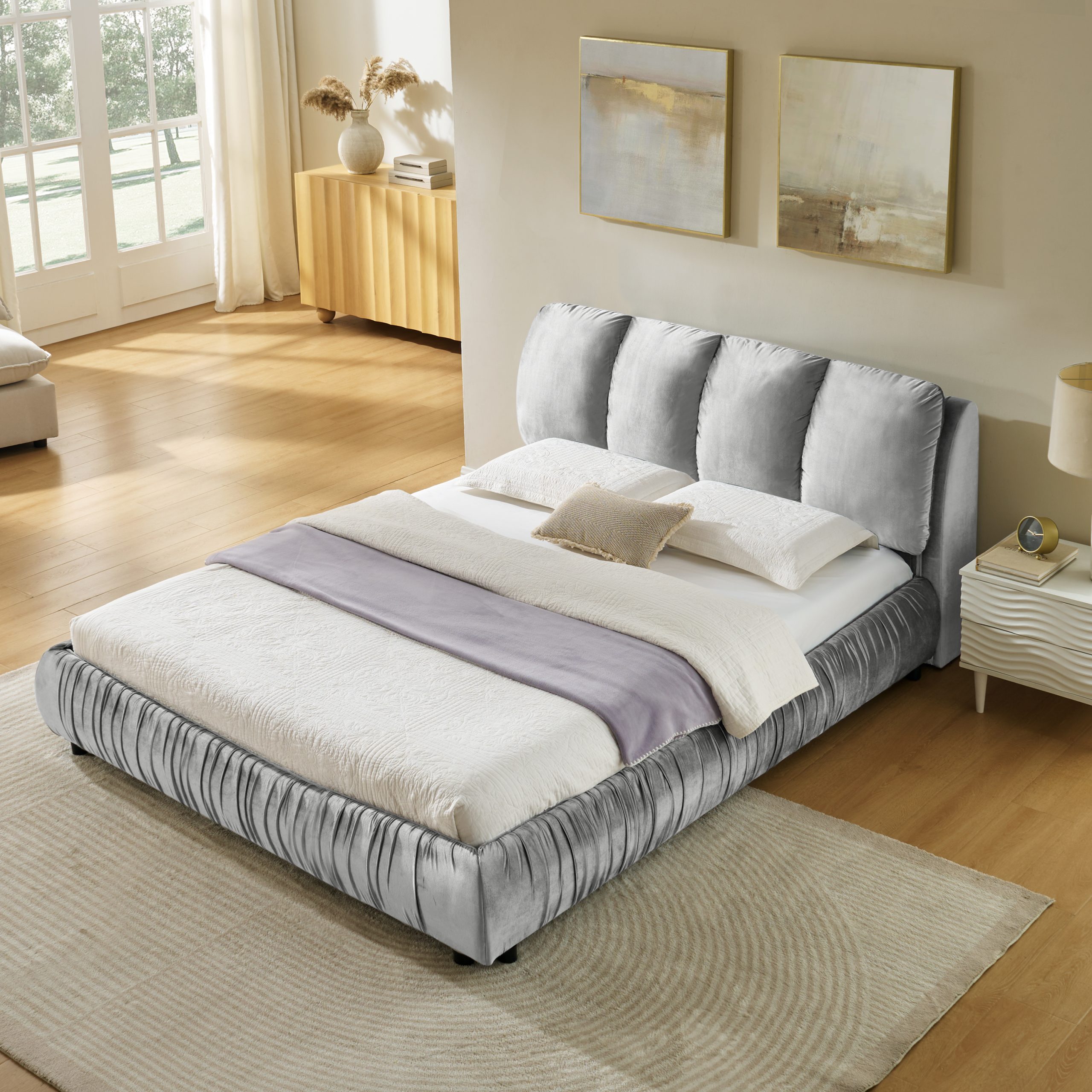 Minimalist Style Queen Size Upholstered Bed Frame