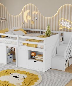 Full Size Solid Wood Low Loft Bed Frame
