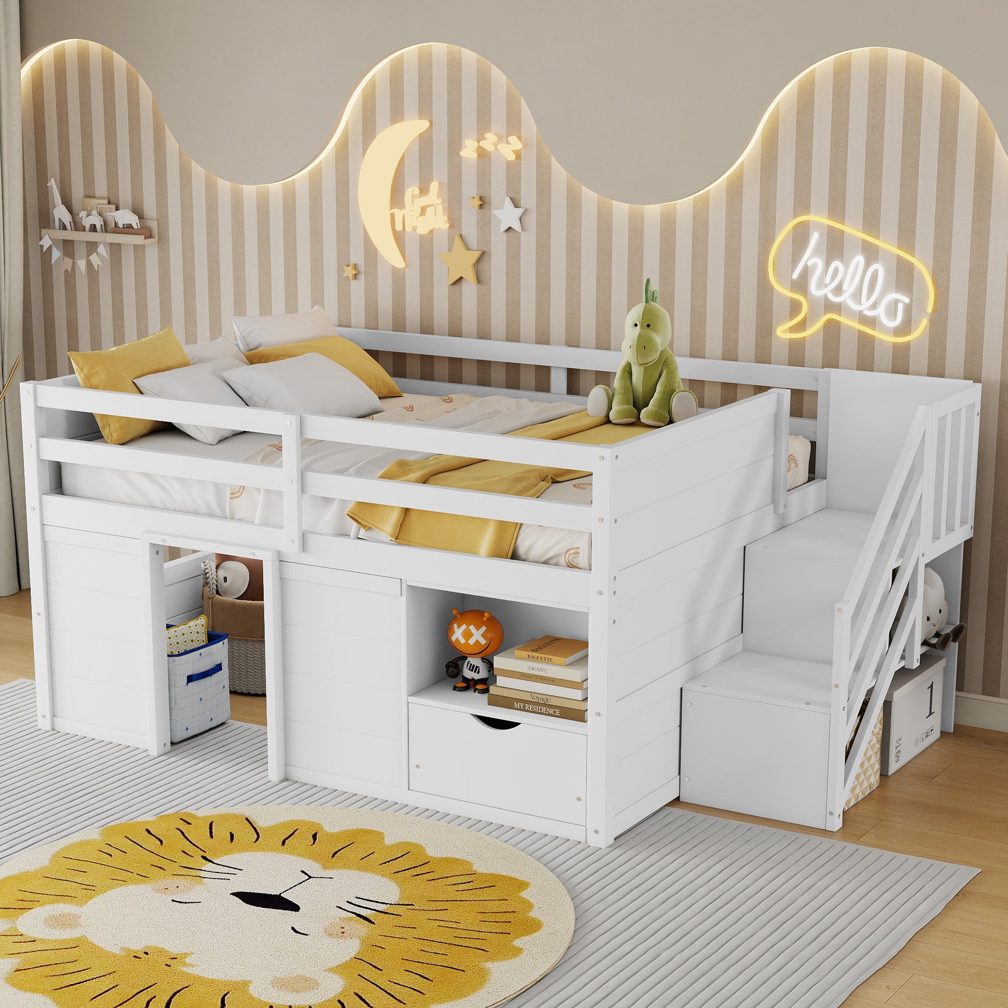 Full Size Solid Wood Low Loft Bed Frame