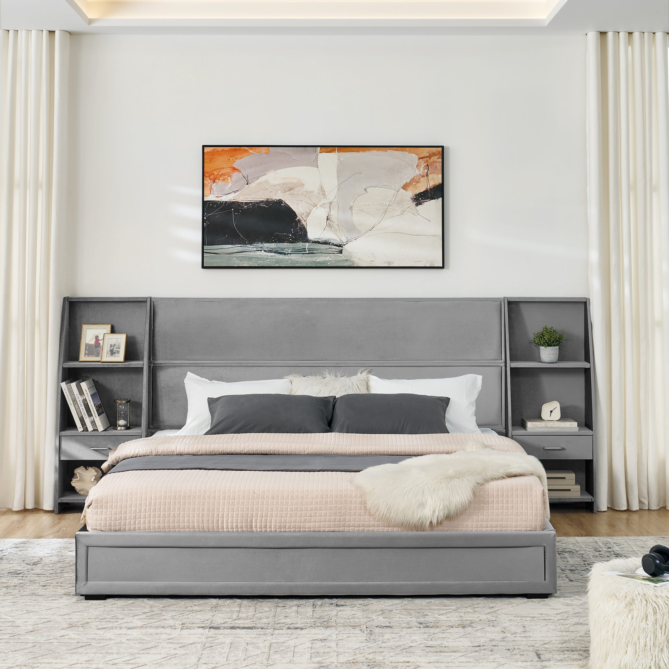 King Size Modern Storage Platform Bed Frame