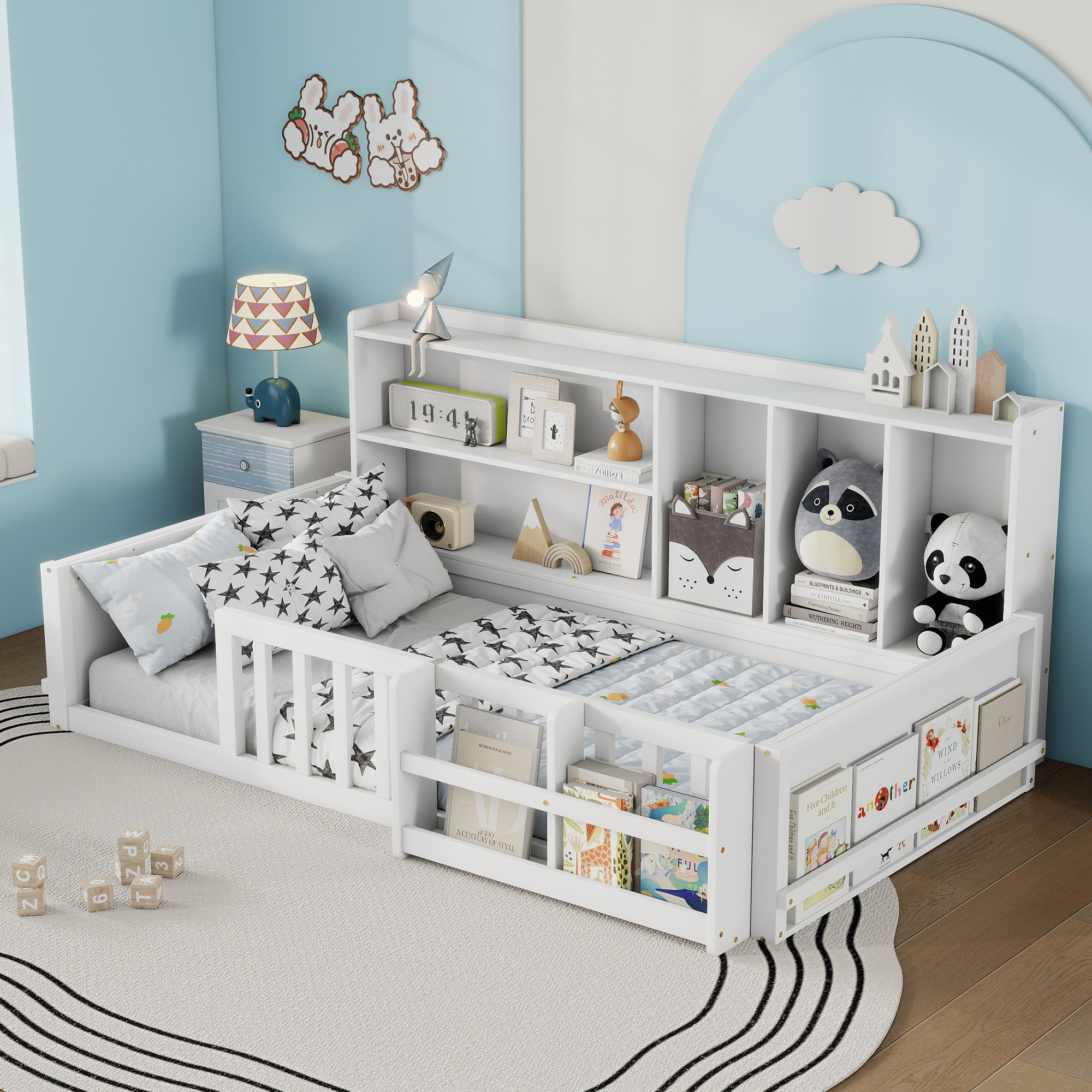Twin Size Kids Wooden Platform Bed