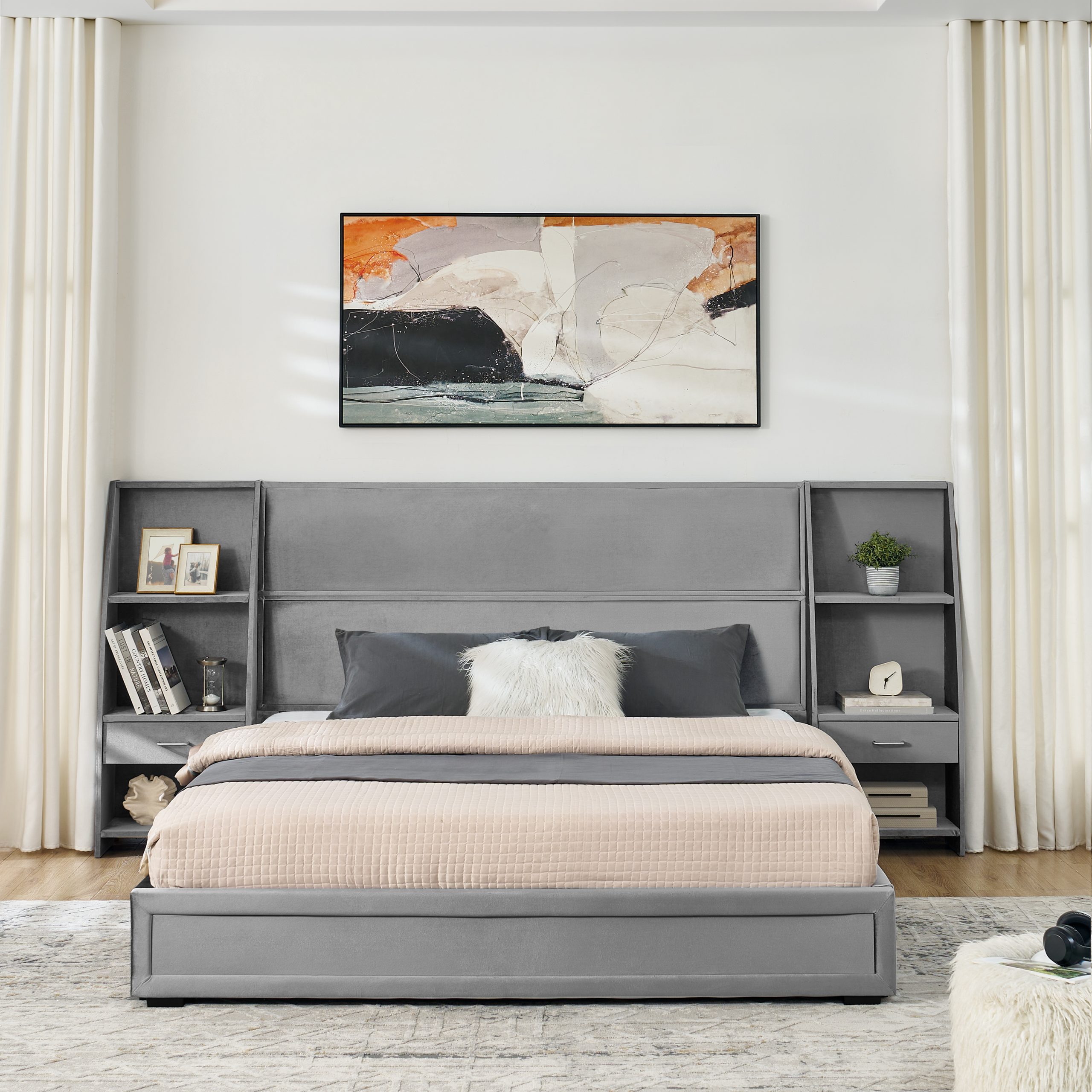 Queen Size Modern Storage Platform Bed Frame