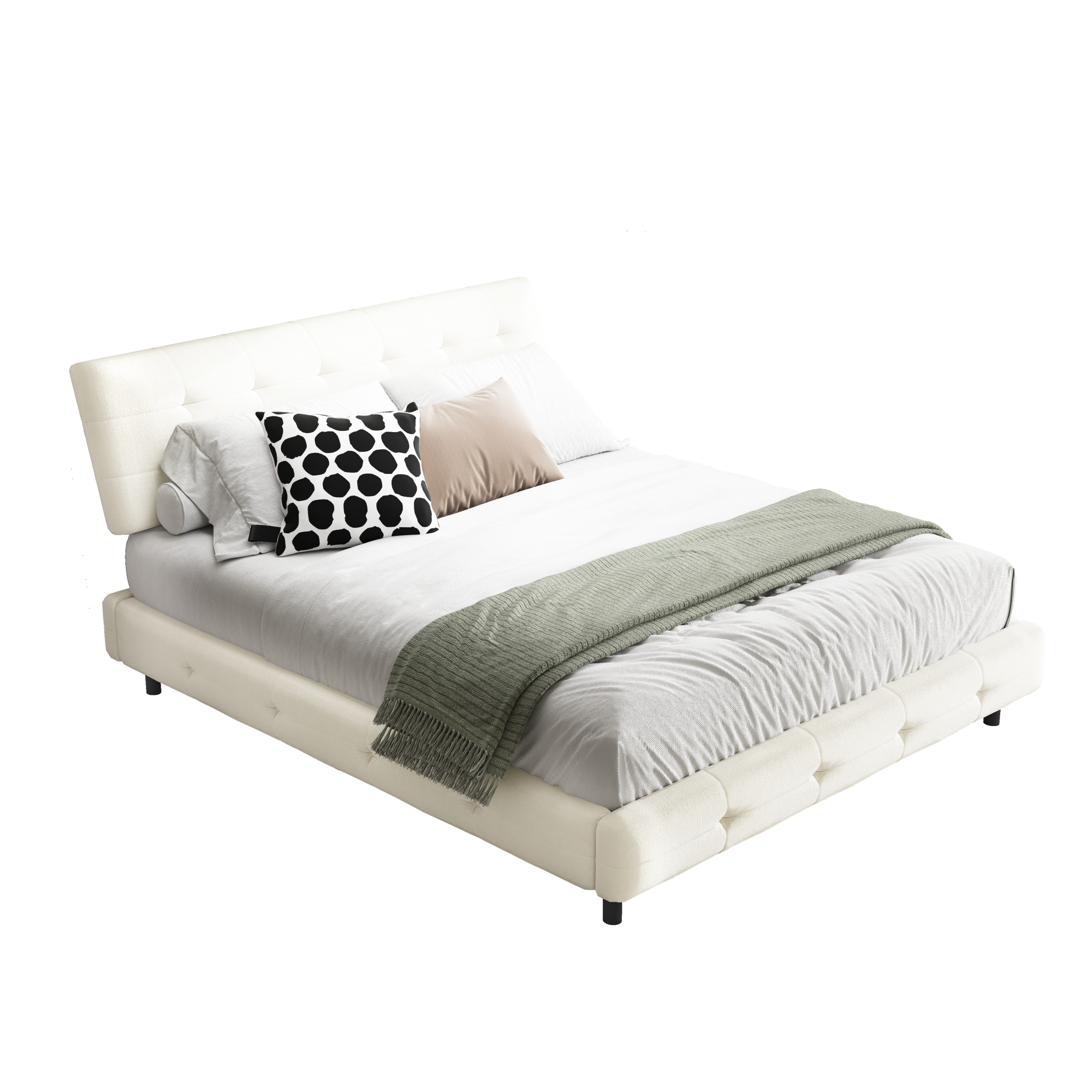 Chenille Queen Size Platform Bed