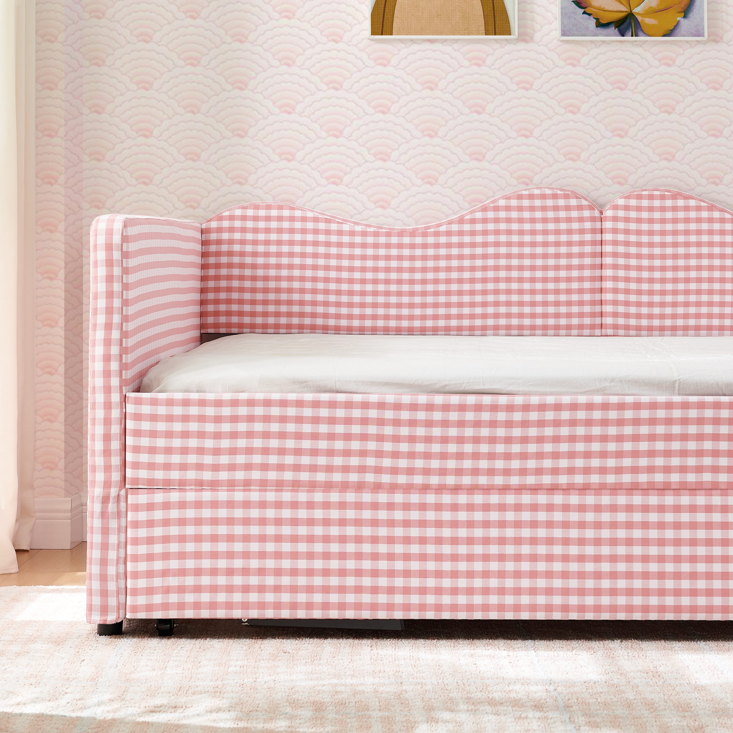 Gingham Upholstered Full Size Daybed