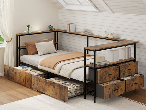 Twin Size Metal Platform Bed Frames with Storage Drawers