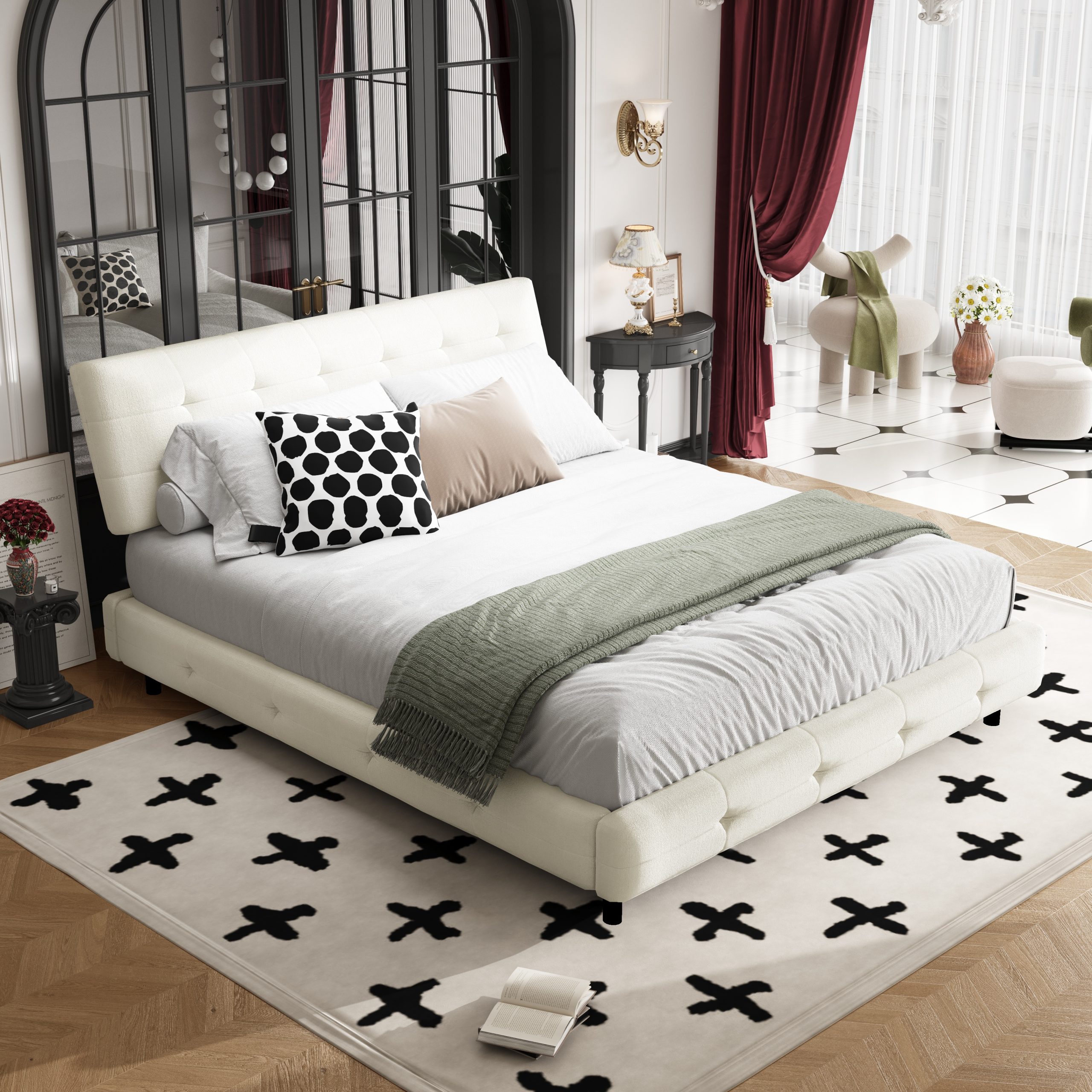 Chenille Queen Size Platform Bed