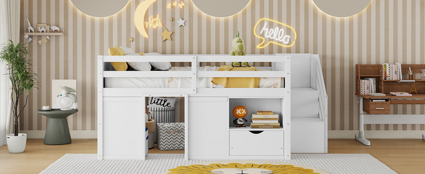 Full Size Solid Wood Low Loft Bed Frame