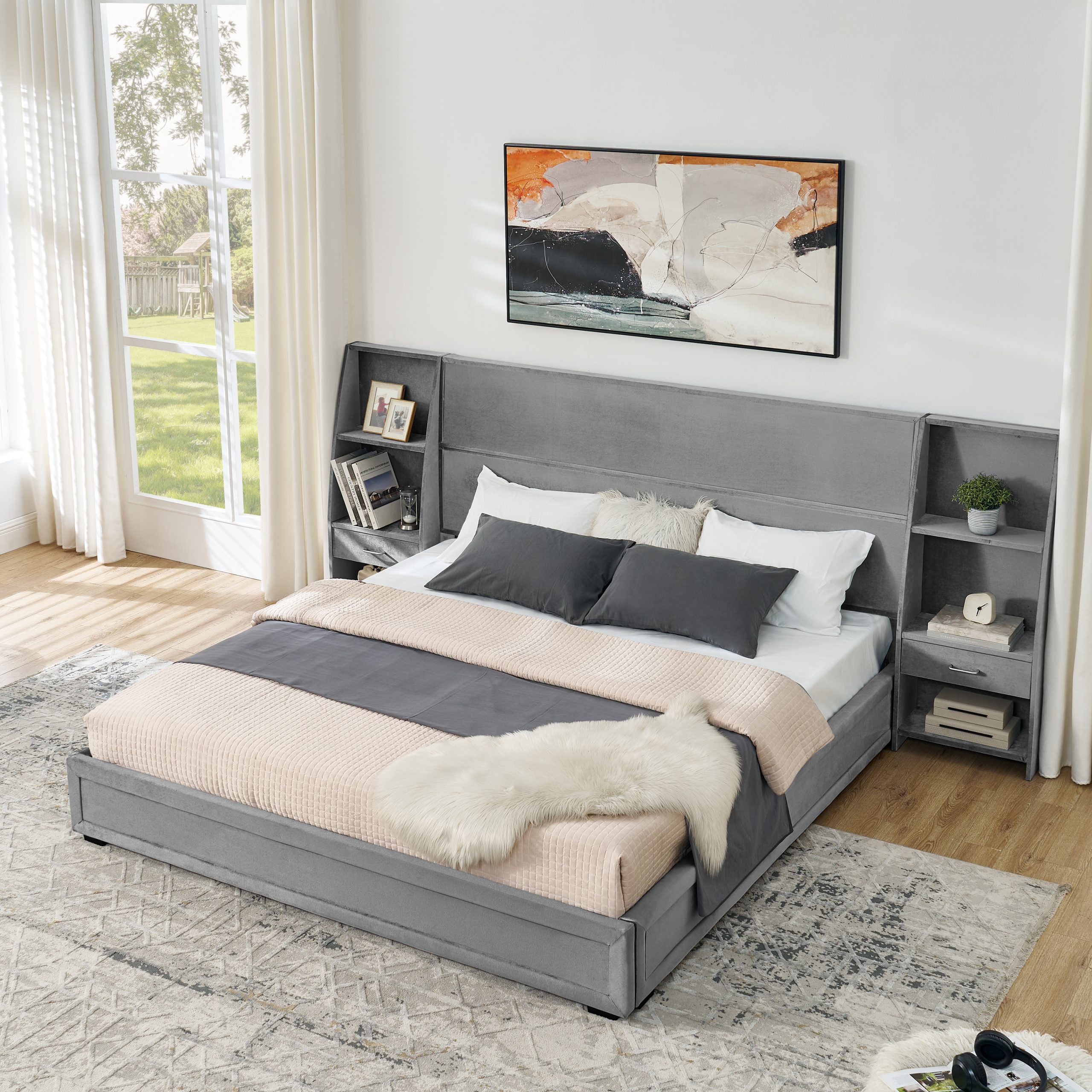 King Size Modern Storage Platform Bed Frame