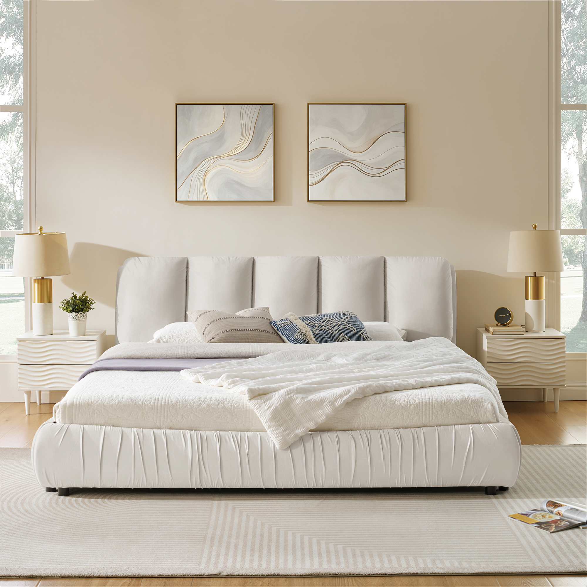Minimalist Style King Size Upholstered Bed Frame