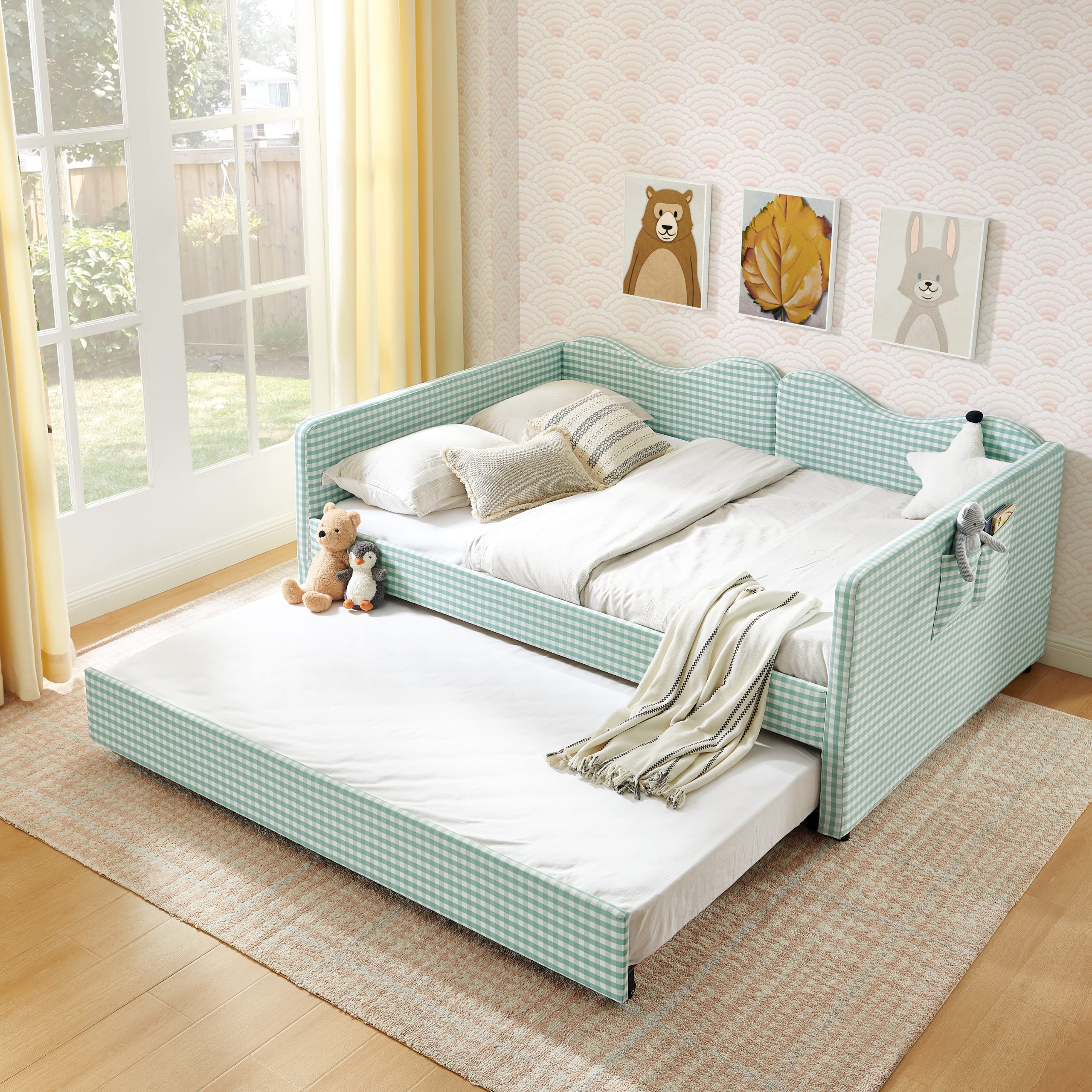 Gingham Upholstered Full Size Daybed