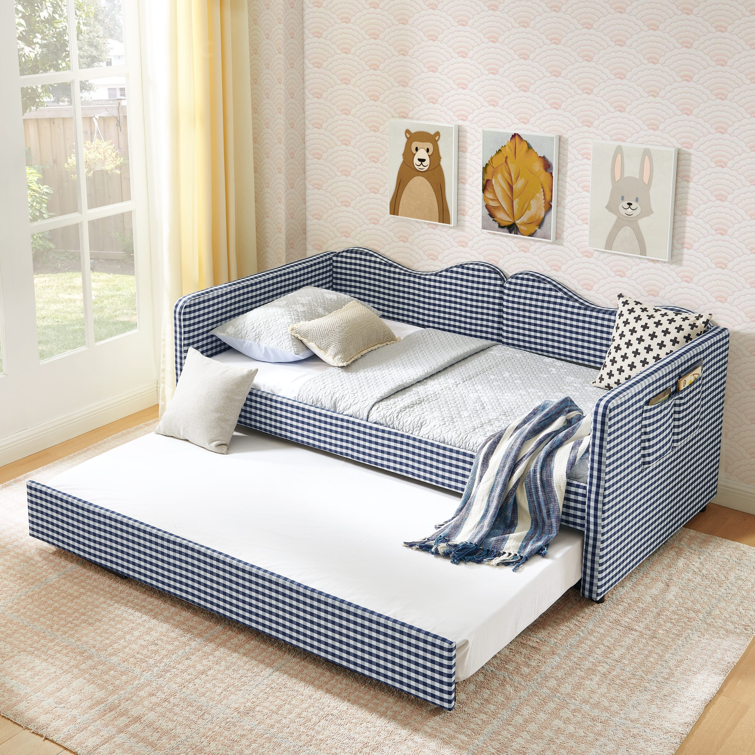 Gingham Upholstered Twin Size Daybed