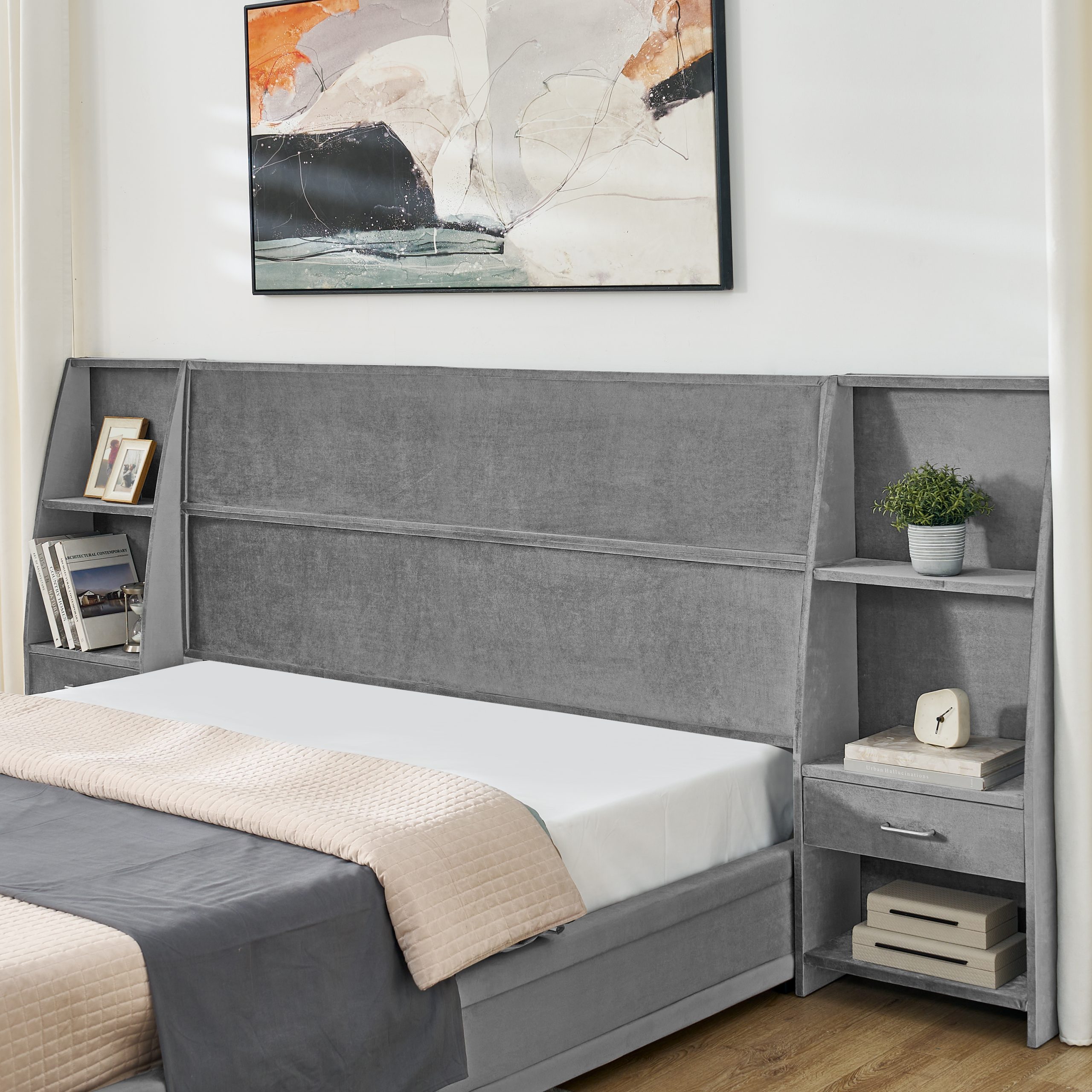 Queen Size Modern Storage Platform Bed Frame