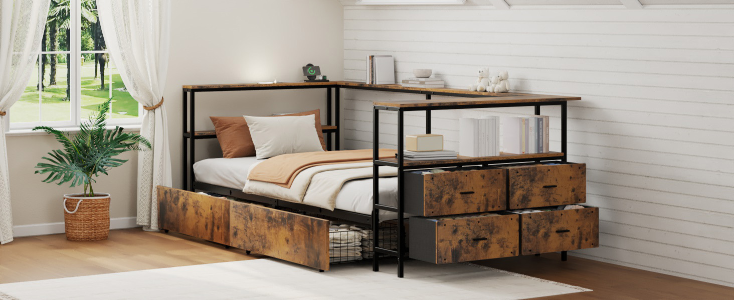 Twin Size Metal Platform Bed Frames with Storage Drawers