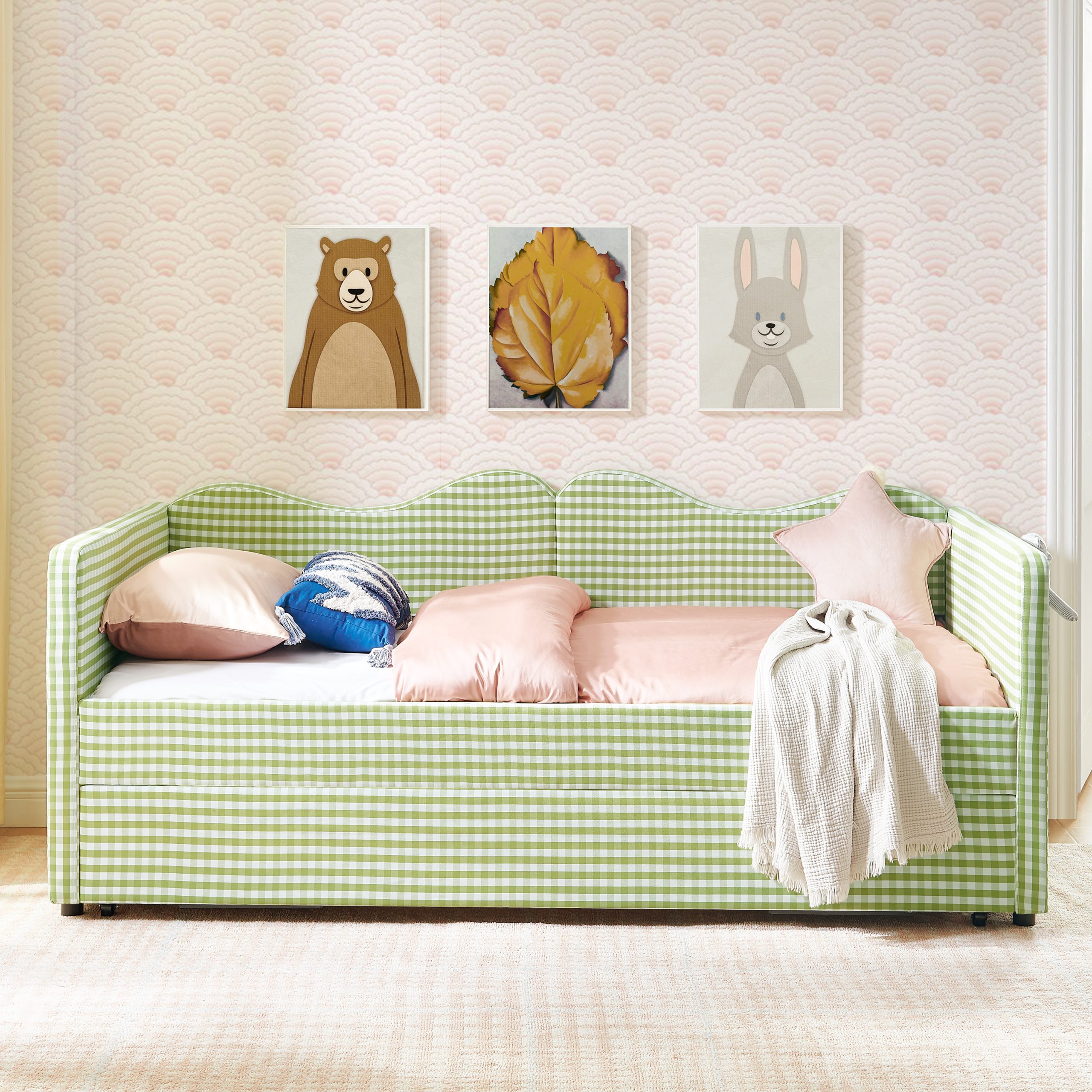 Gingham Upholstered Twin Size Daybed