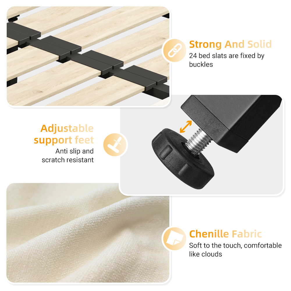 Chenille King Size Platform Bed
