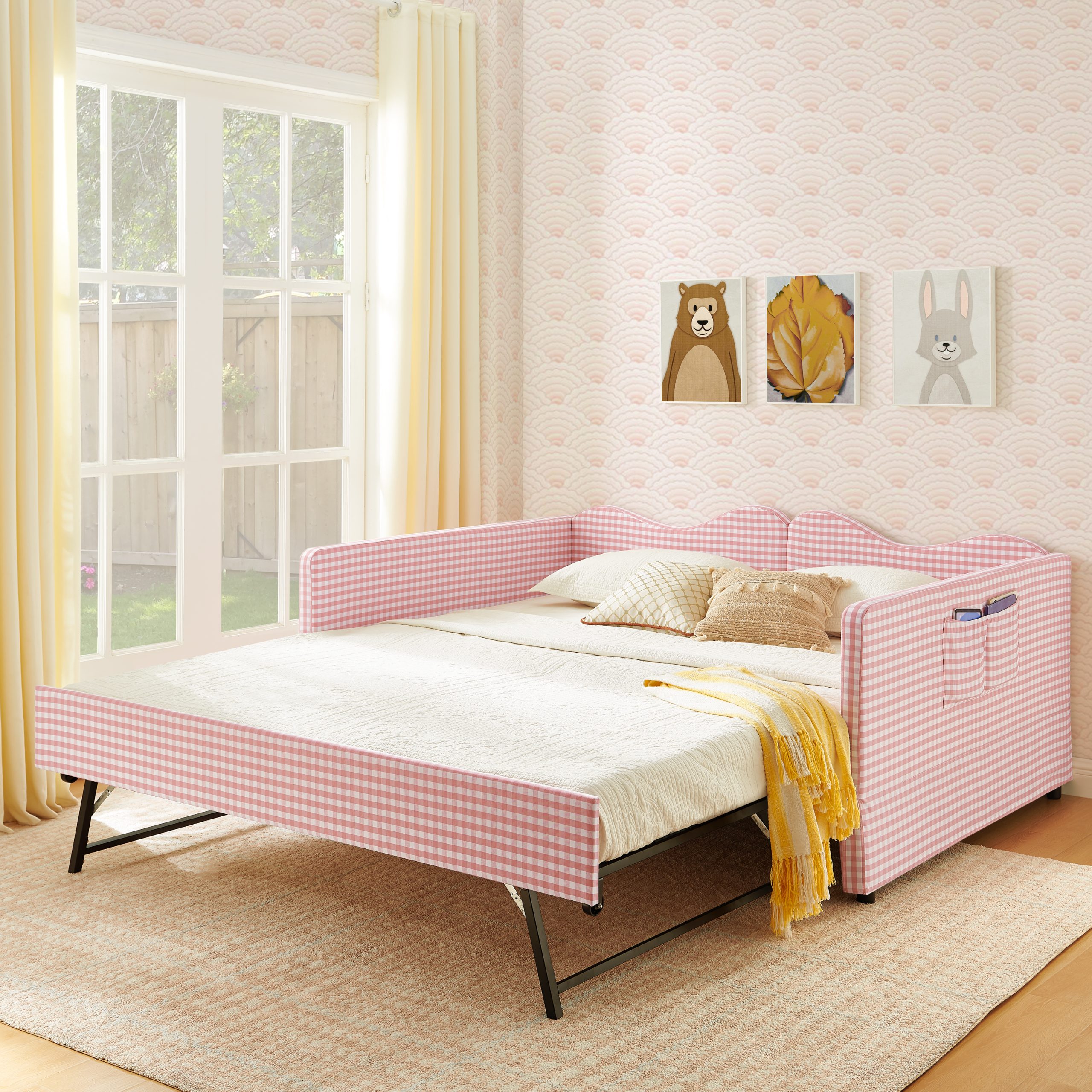 Gingham Upholstered Full Size Daybed