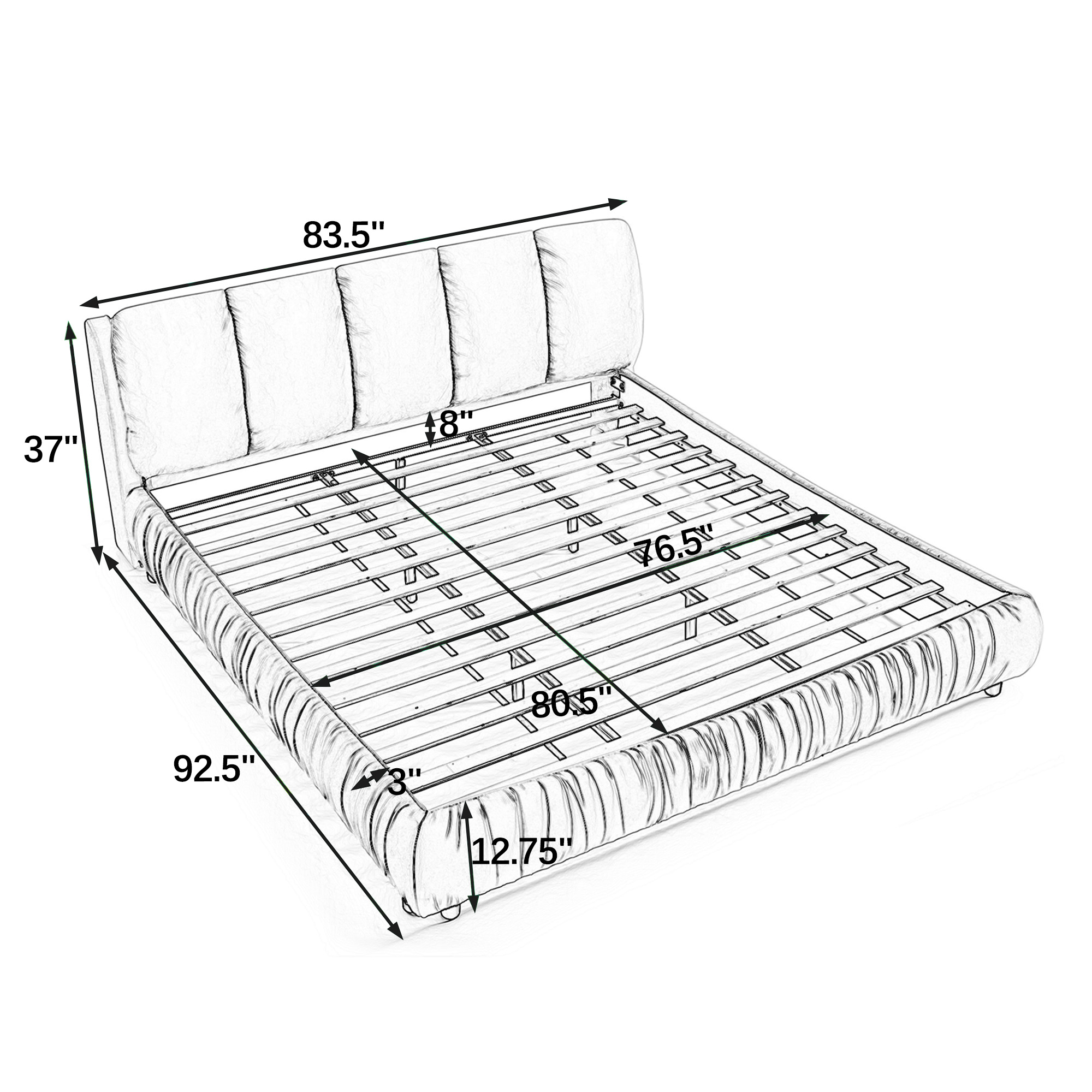 Minimalist Style King Size Upholstered Bed Frame