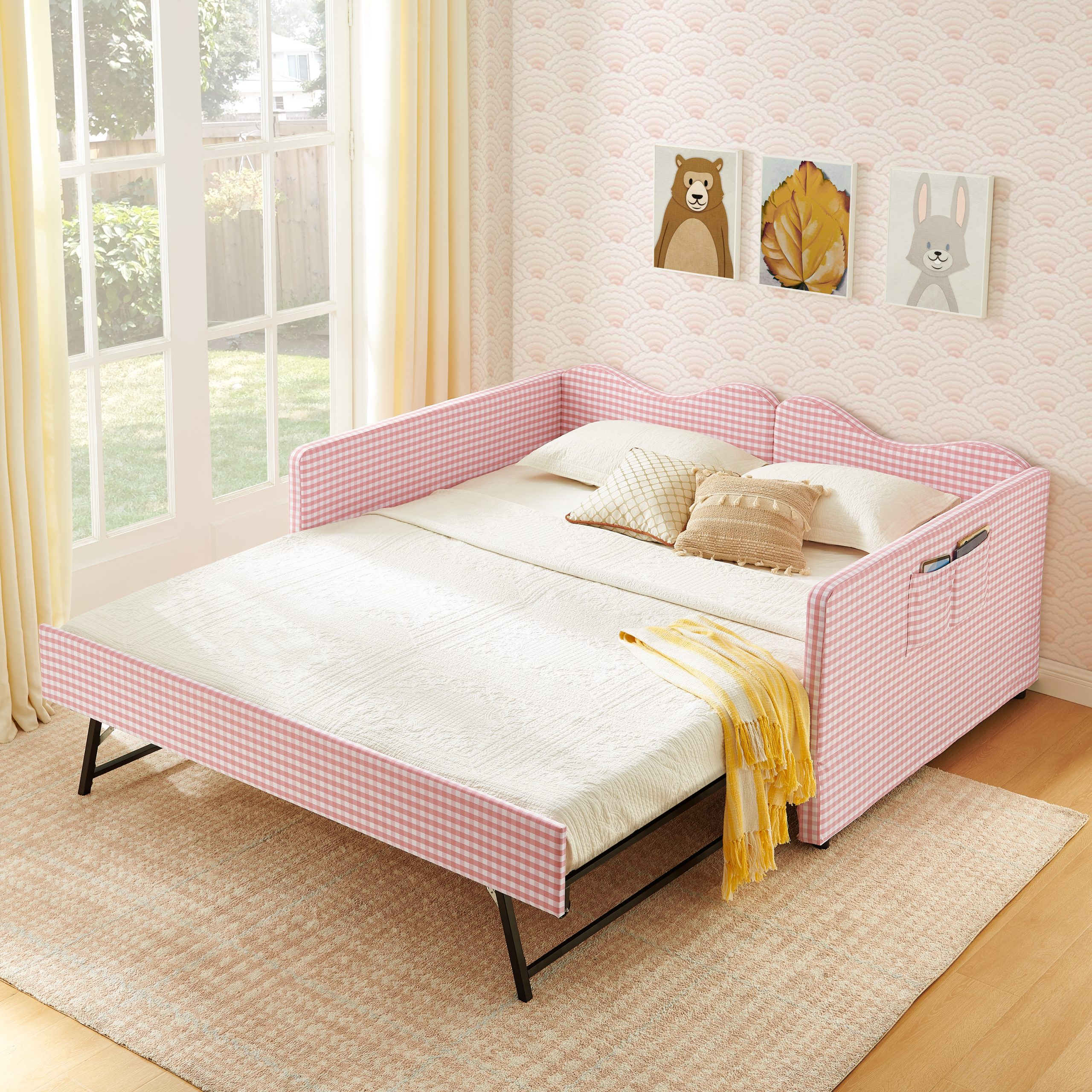 Gingham Upholstered Full Size Daybed