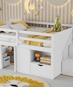 Full Size Solid Wood Low Loft Bed Frame