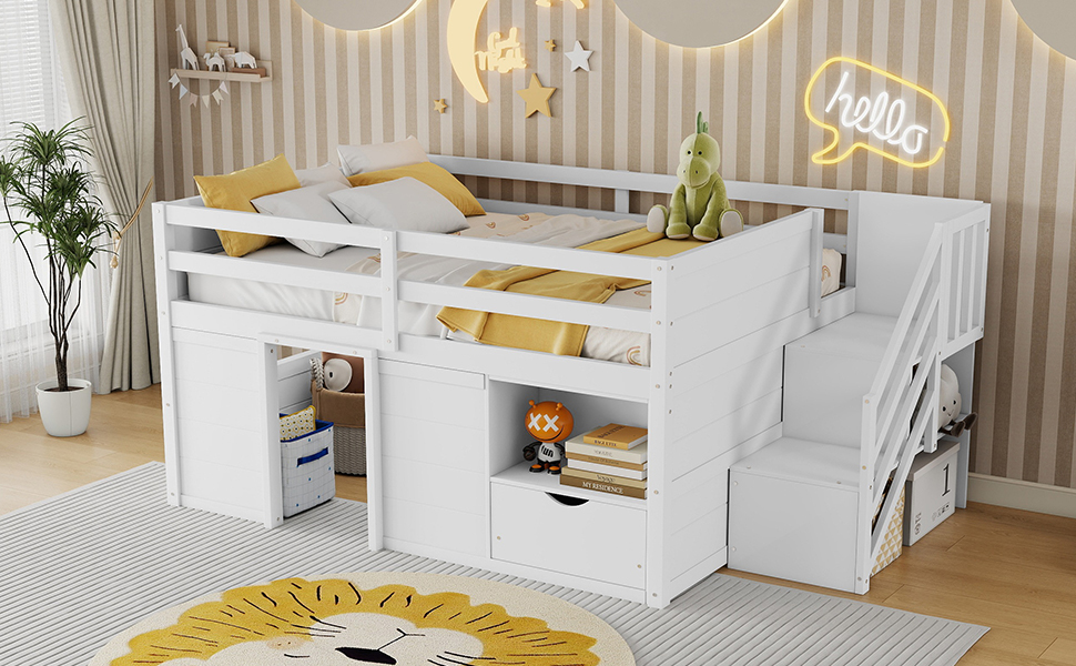 Full Size Solid Wood Low Loft Bed Frame