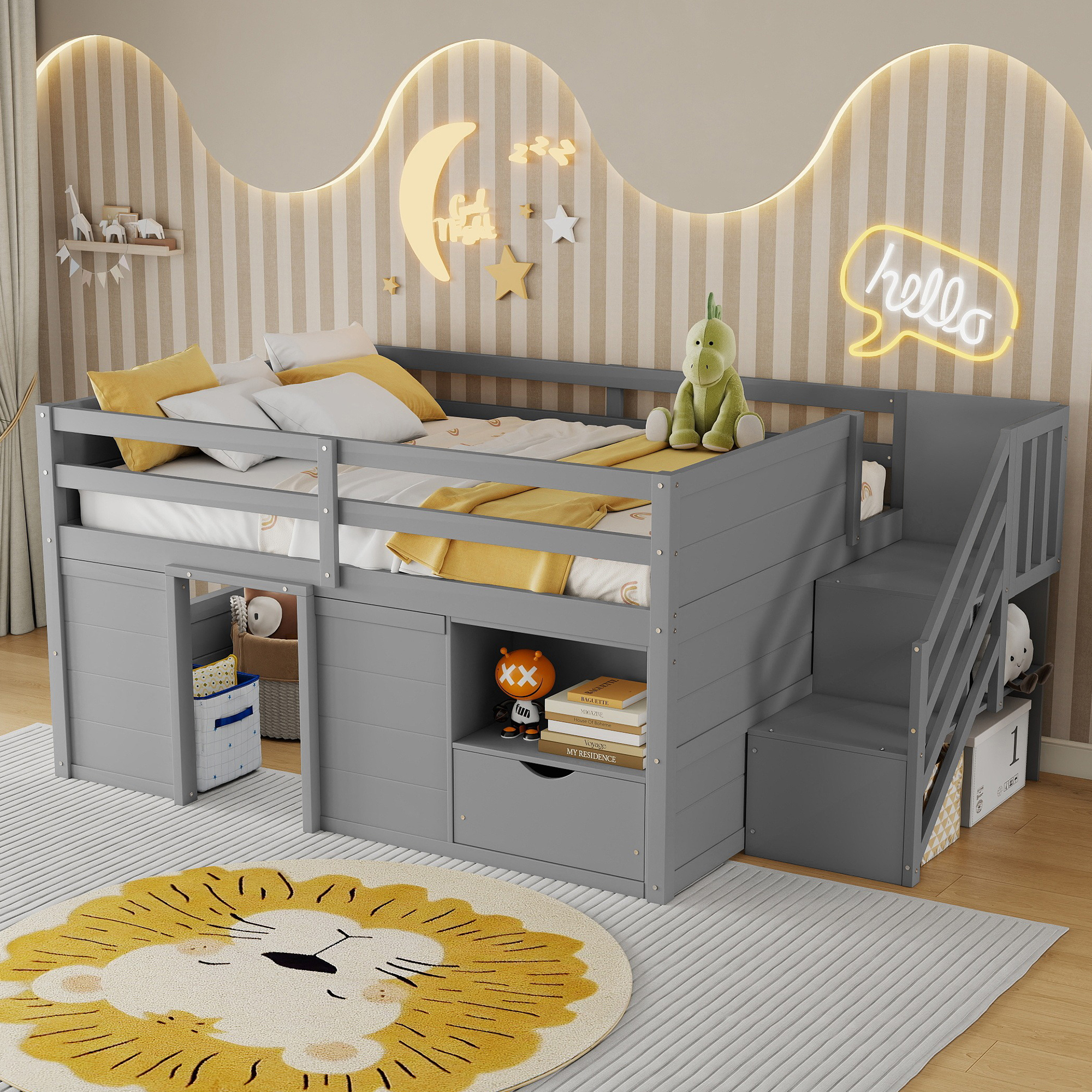 Full Size Solid Wood Low Loft Bed Frame