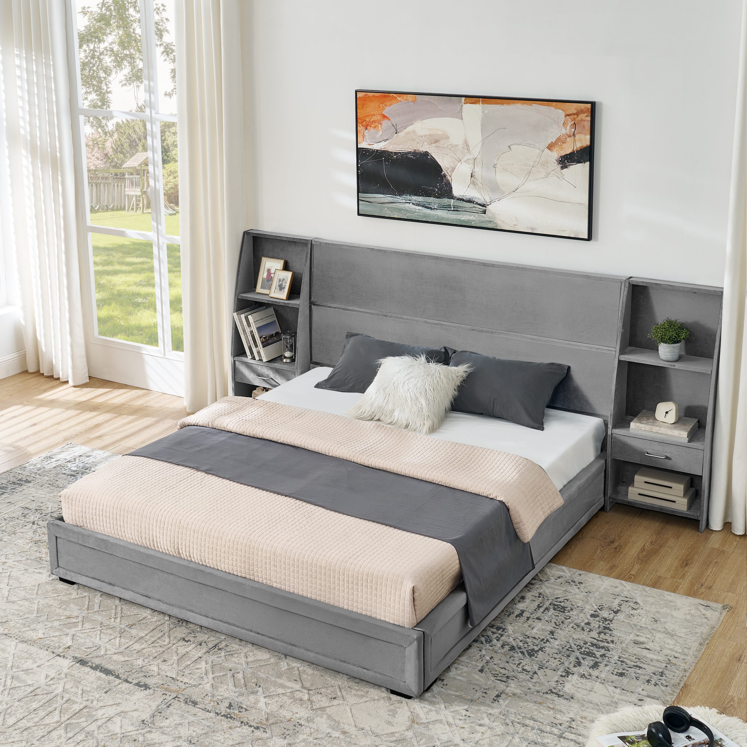 Queen Size Modern Storage Platform Bed Frame