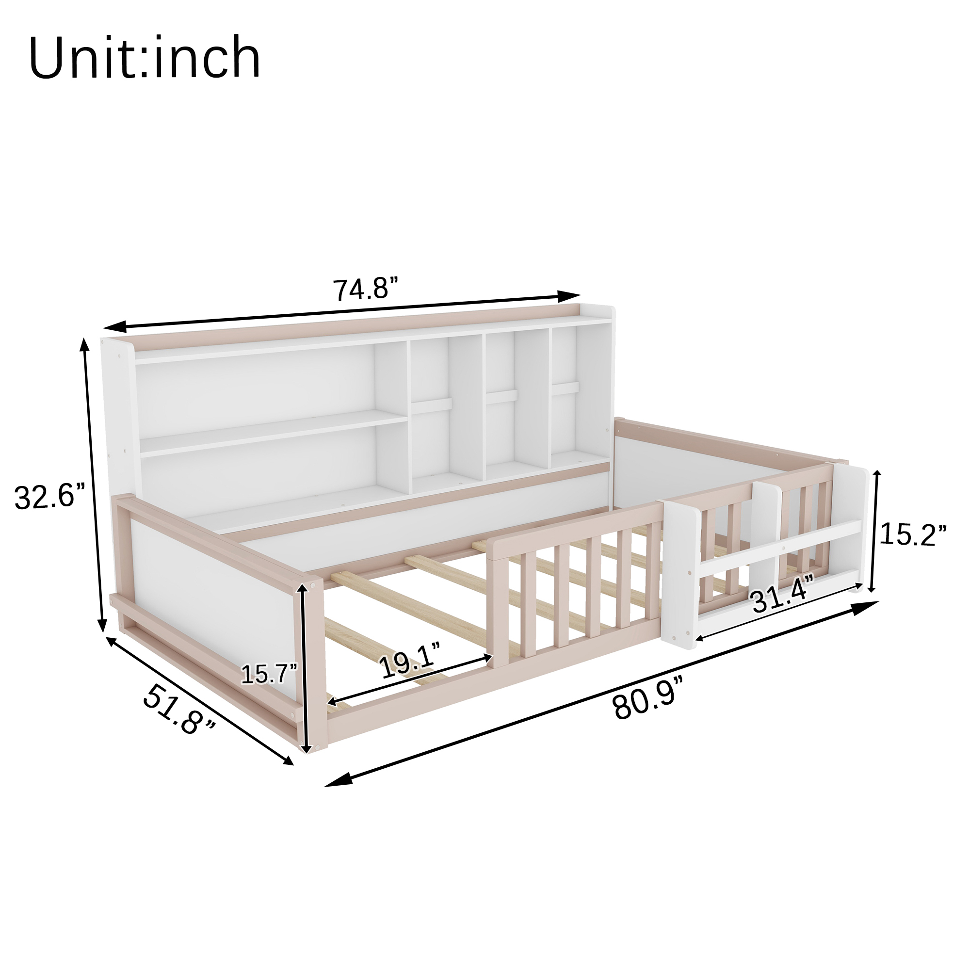 Twin Size Kids Wooden Platform Bed