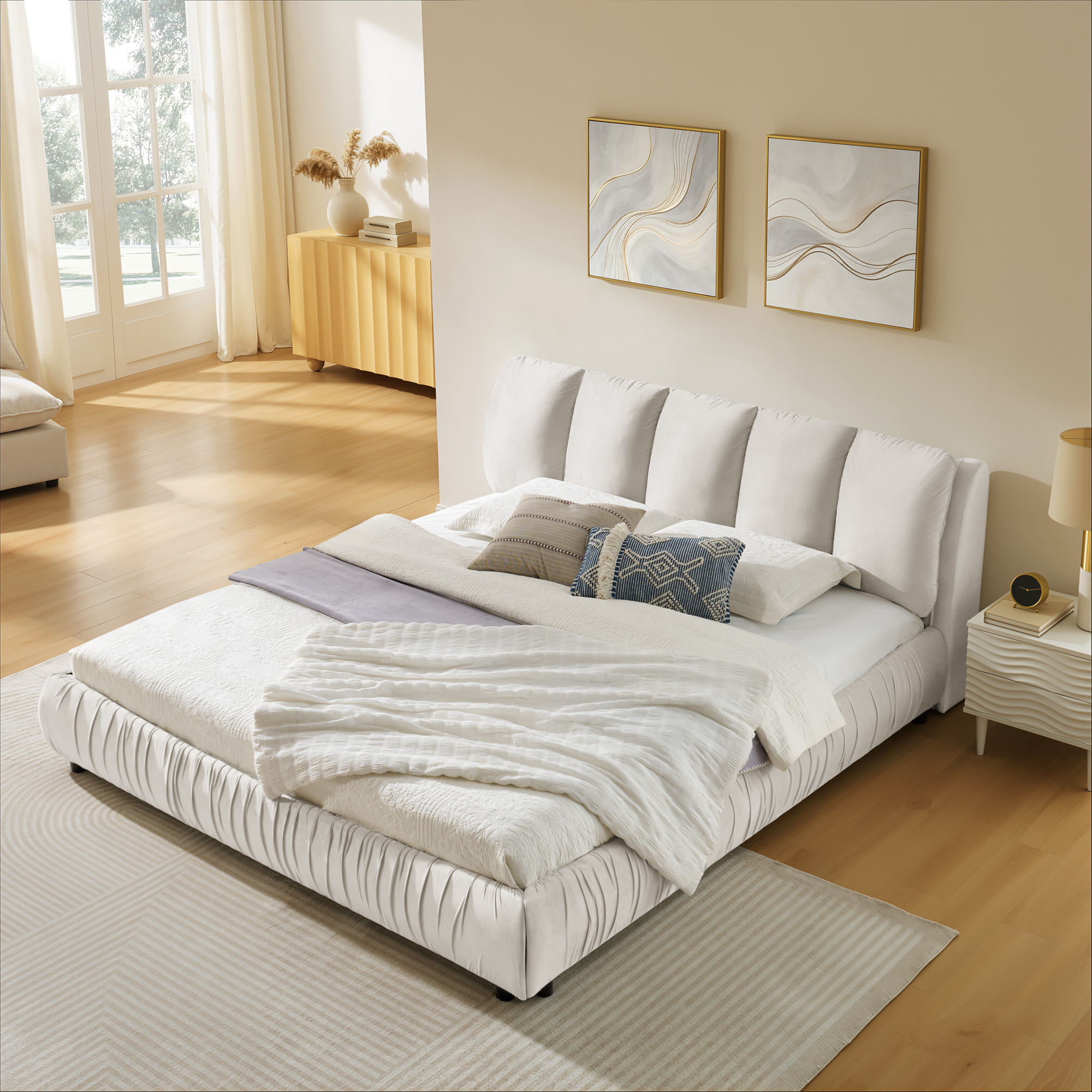 Minimalist Style King Size Upholstered Bed Frame