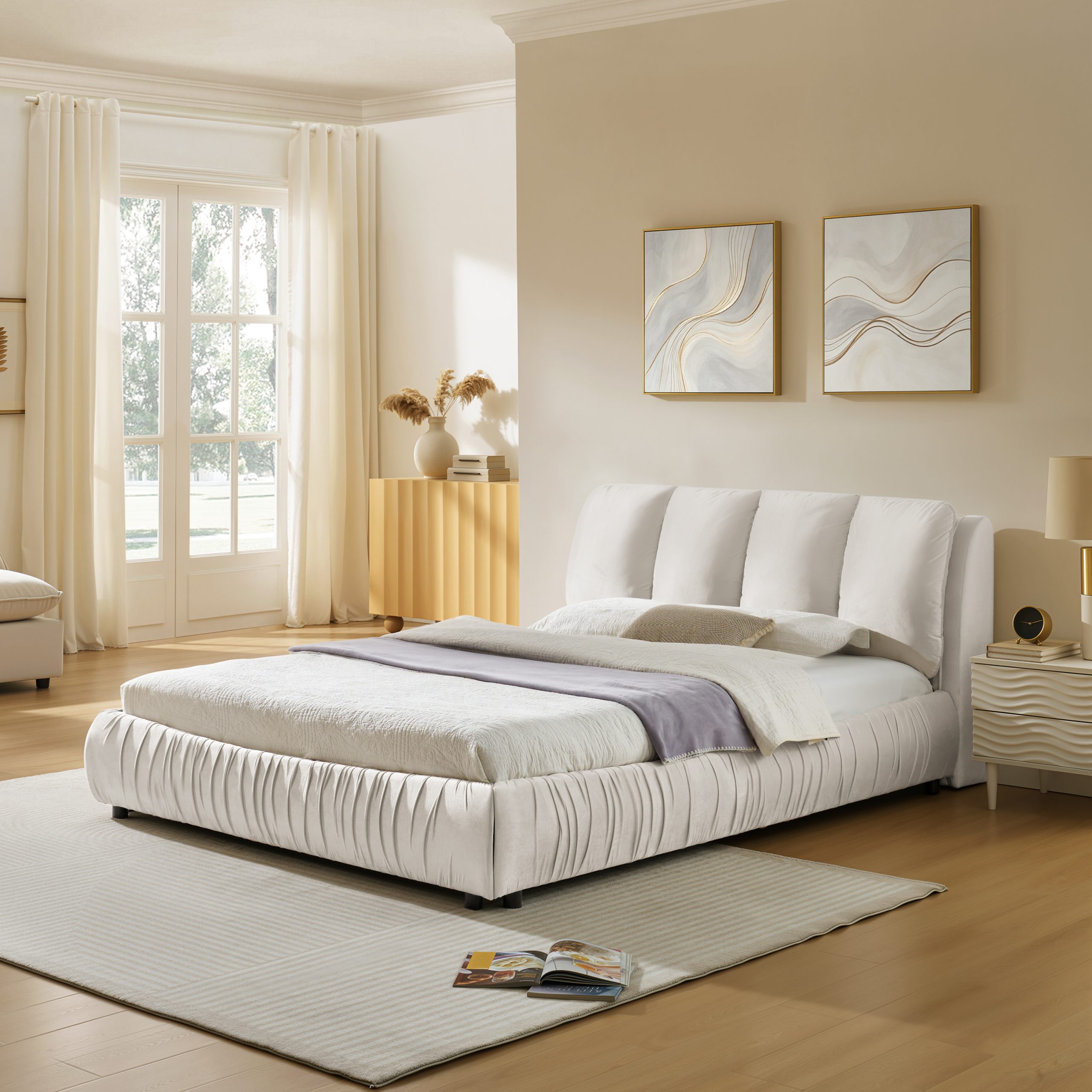 Minimalist Style Queen Size Upholstered Bed Frame