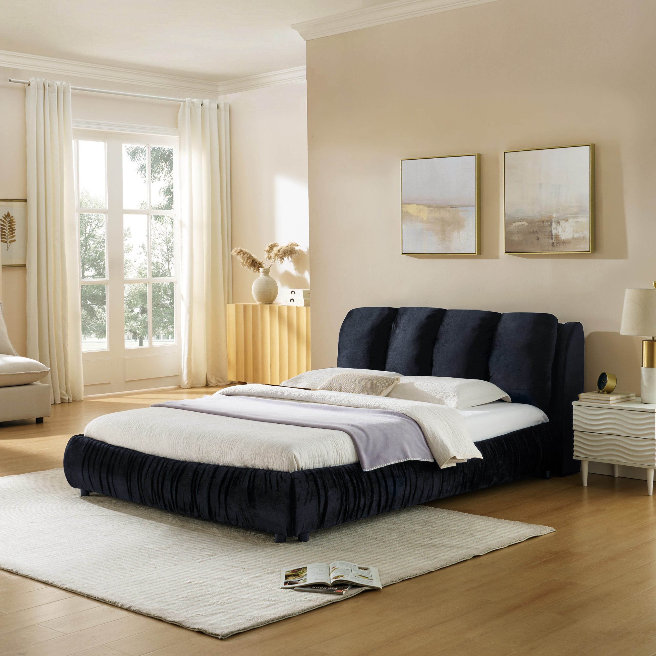 Minimalist Style Queen Size Upholstered Bed Frame