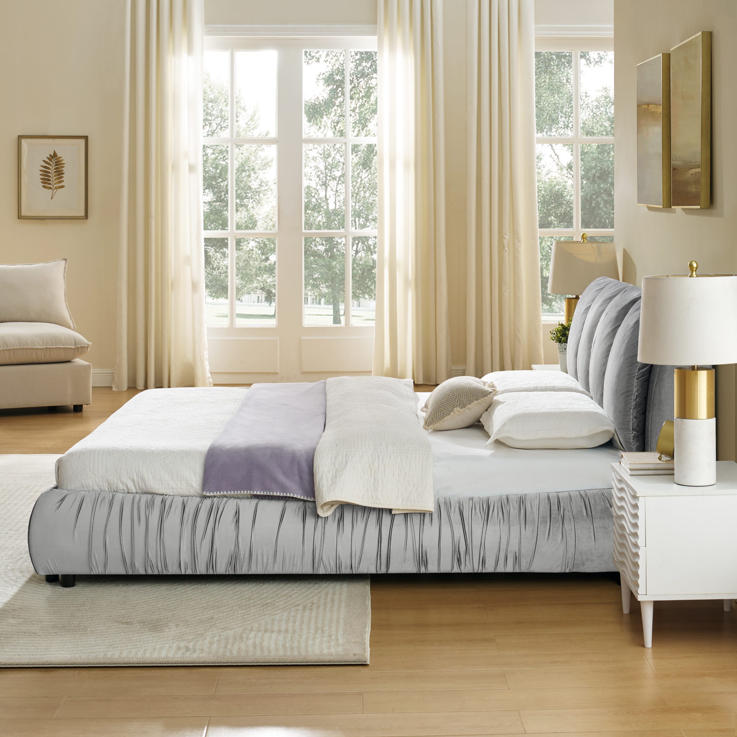 Minimalist Style Queen Size Upholstered Bed Frame