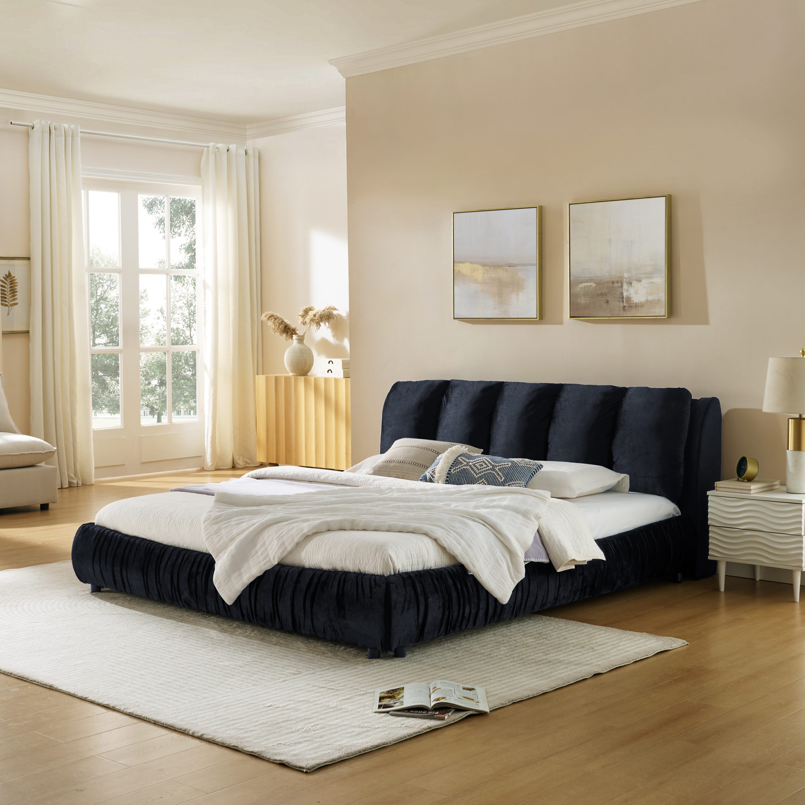 Minimalist Style King Size Upholstered Bed Frame