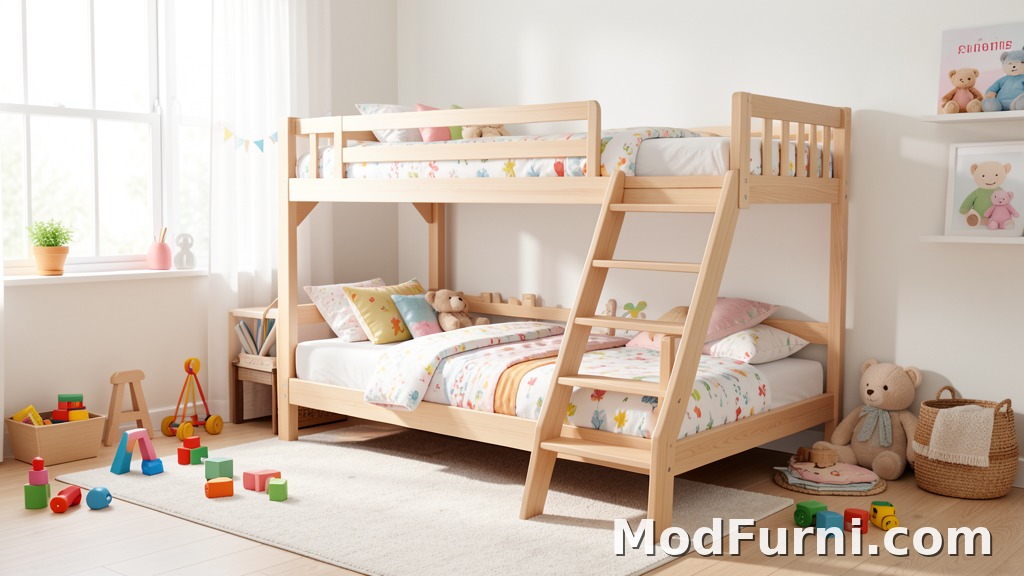 Low profile bunk bed in a children's bedroom