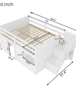 Full Size Solid Wood Low Loft Bed Frame