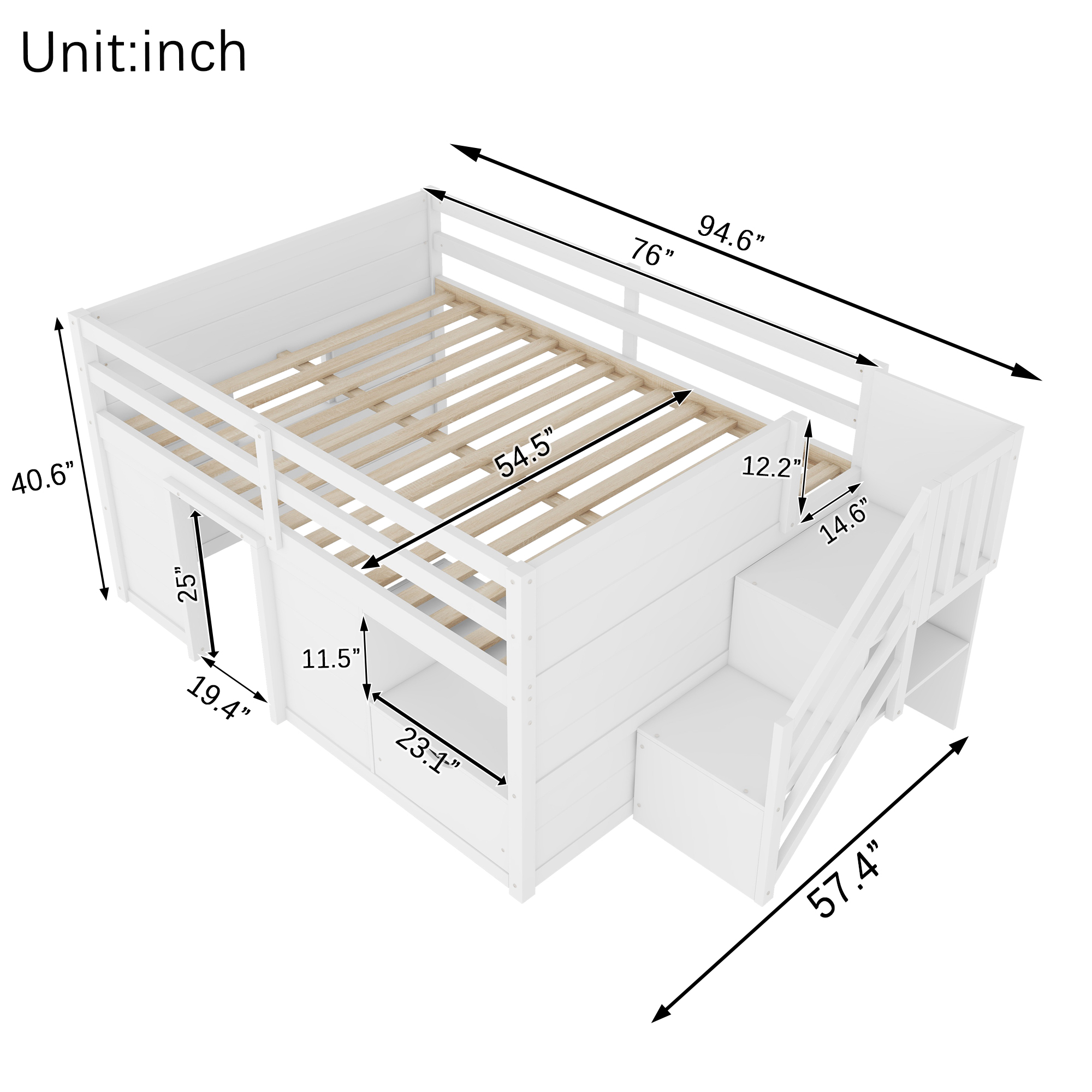 Full Size Solid Wood Low Loft Bed Frame
