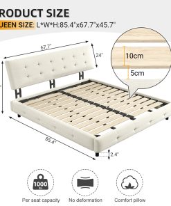 Chenille Queen Size Platform Bed