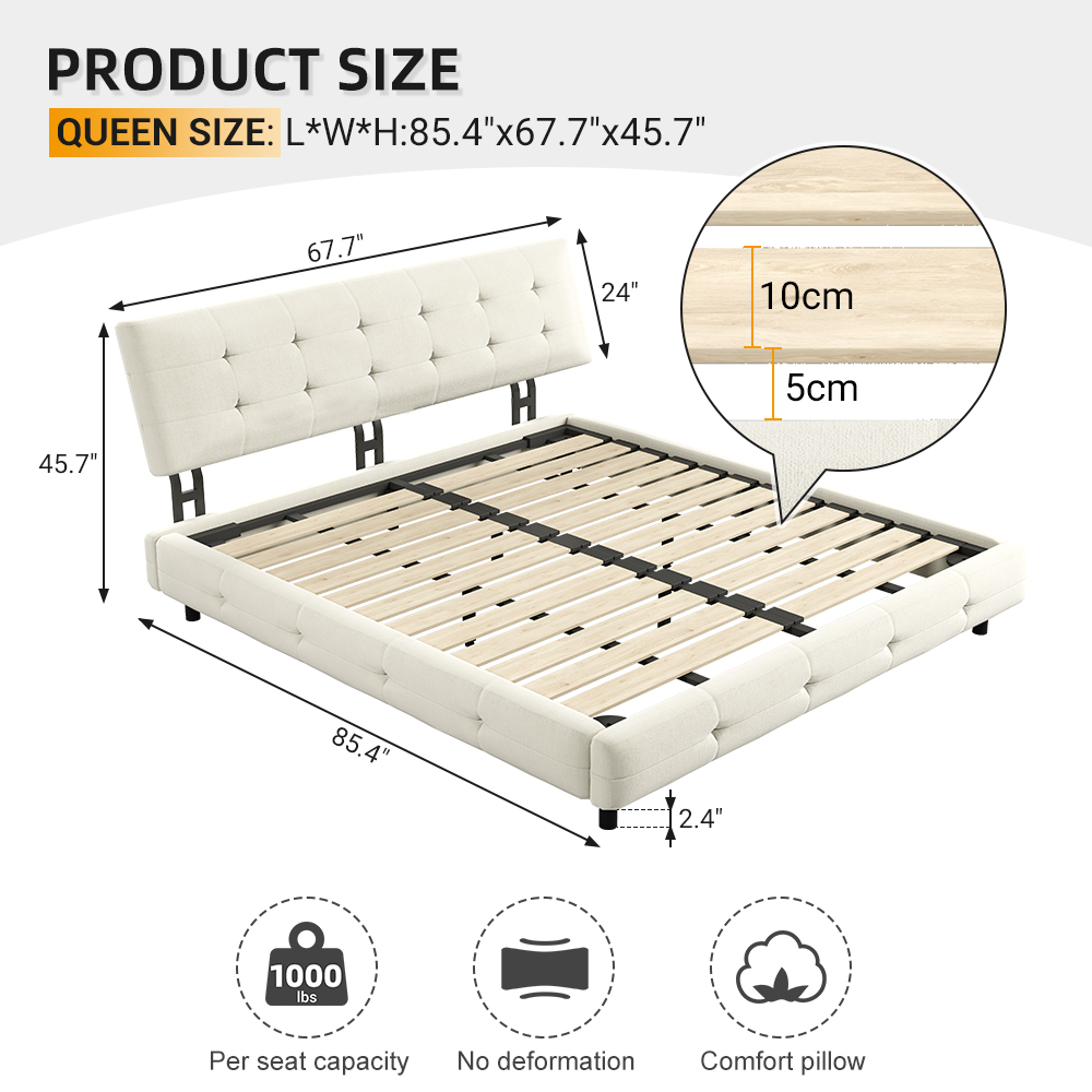 Chenille Queen Size Platform Bed