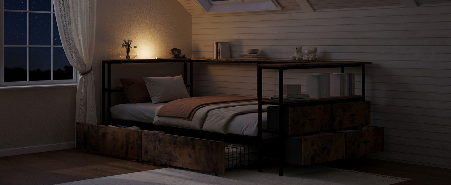 Twin Size Metal Platform Bed Frames with Storage Drawers