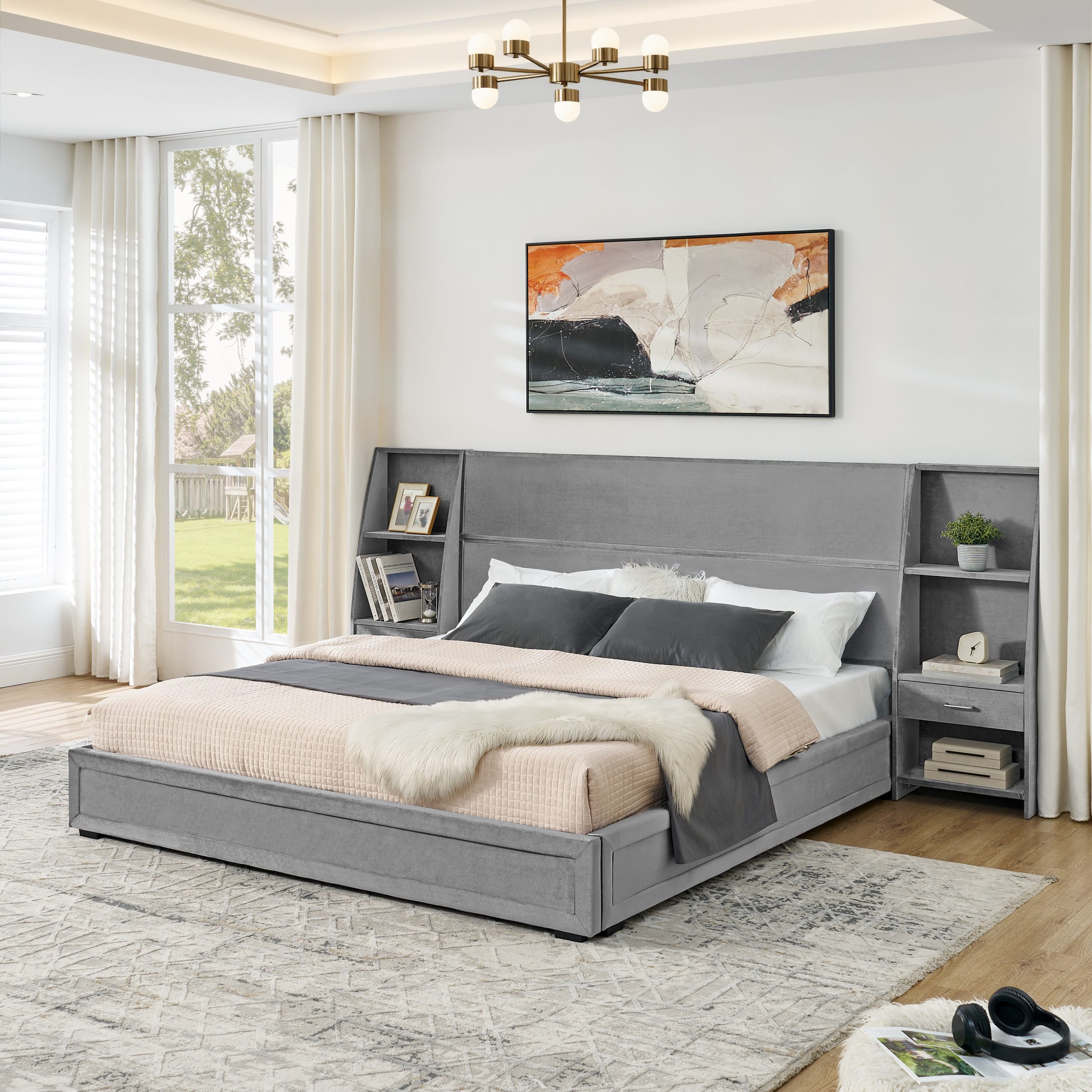 King Size Modern Storage Platform Bed Frame