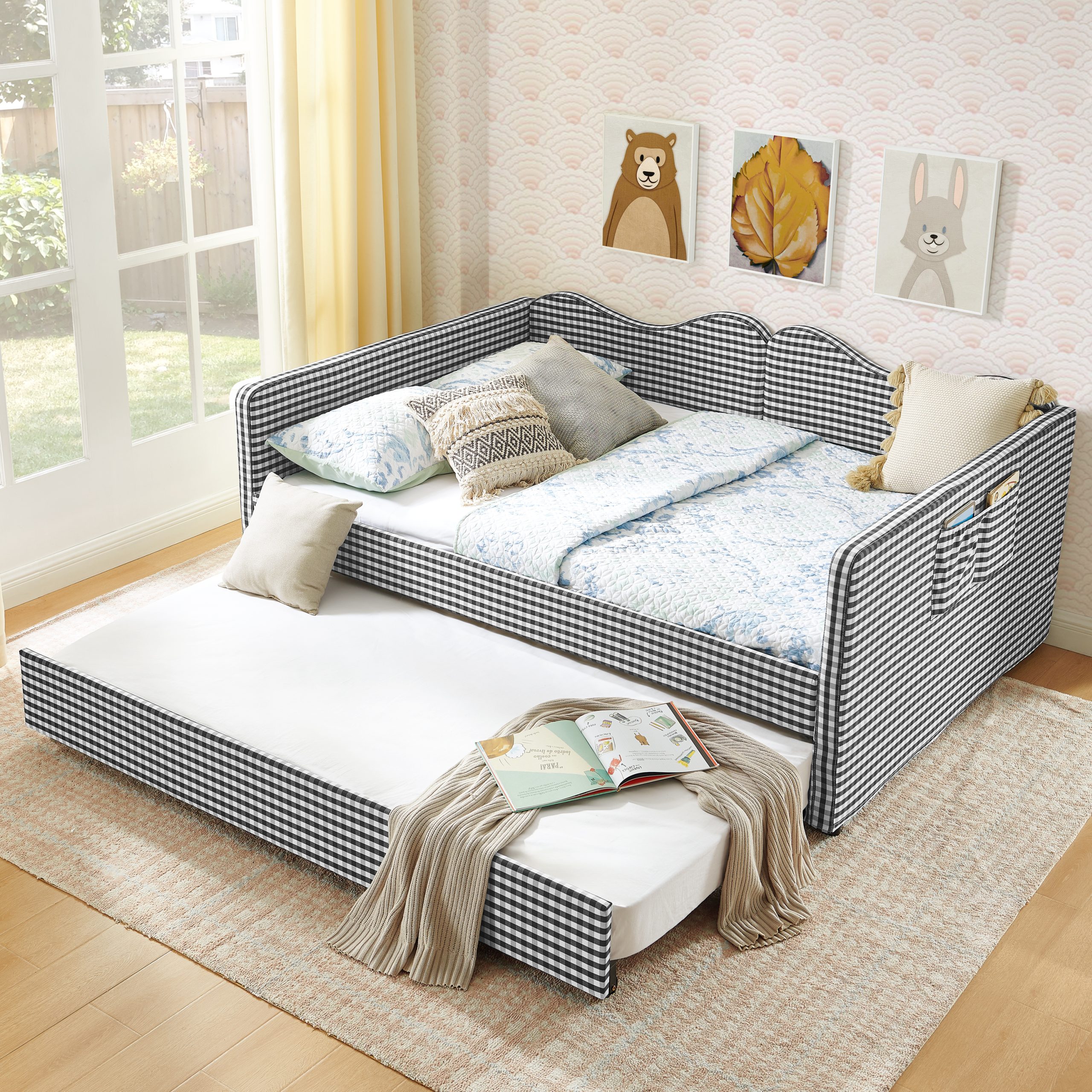 Gingham Upholstered Full Size Daybed